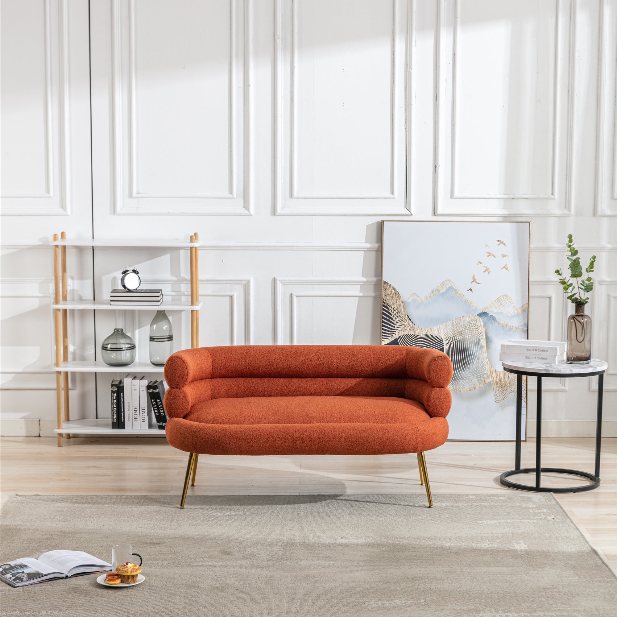 53" Round Arm Settee with Metal Legs