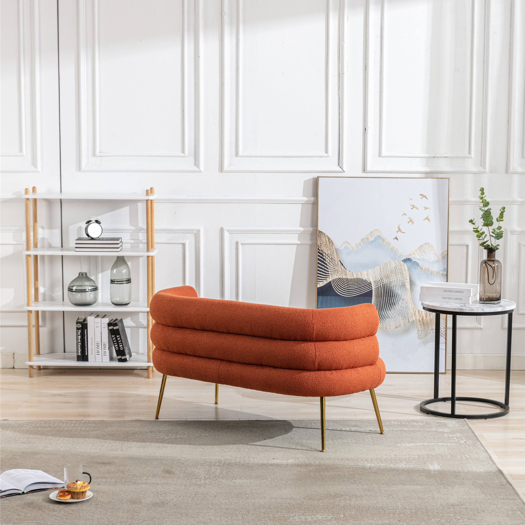 53" Round Arm Settee with Metal Legs