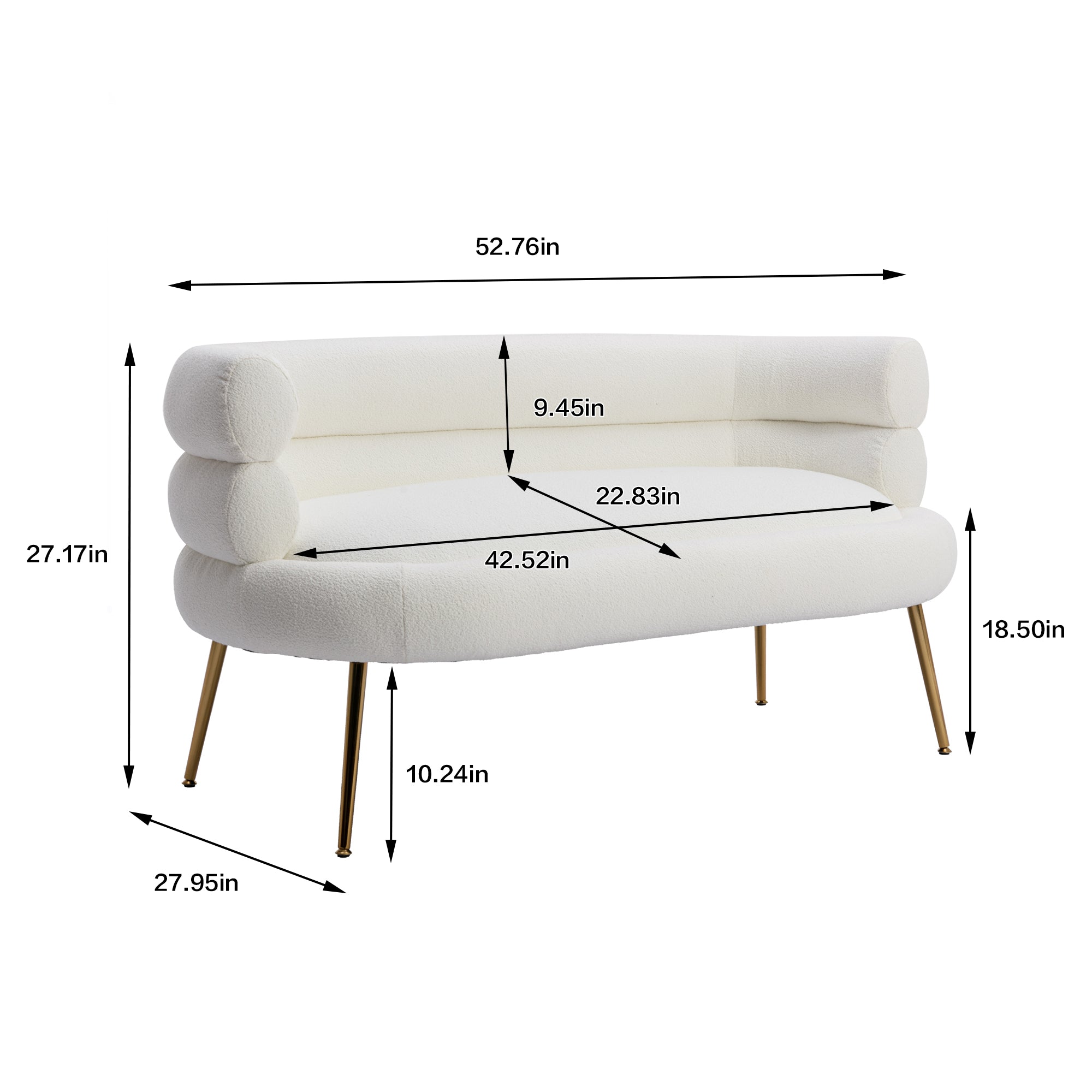 53" Round Arm Settee with Metal Legs