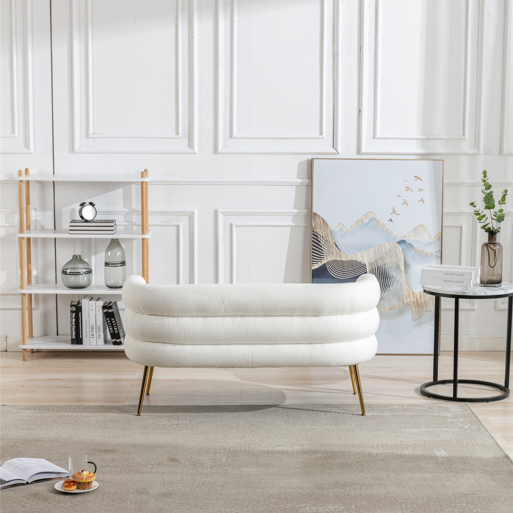 53" Round Arm Settee with Metal Legs