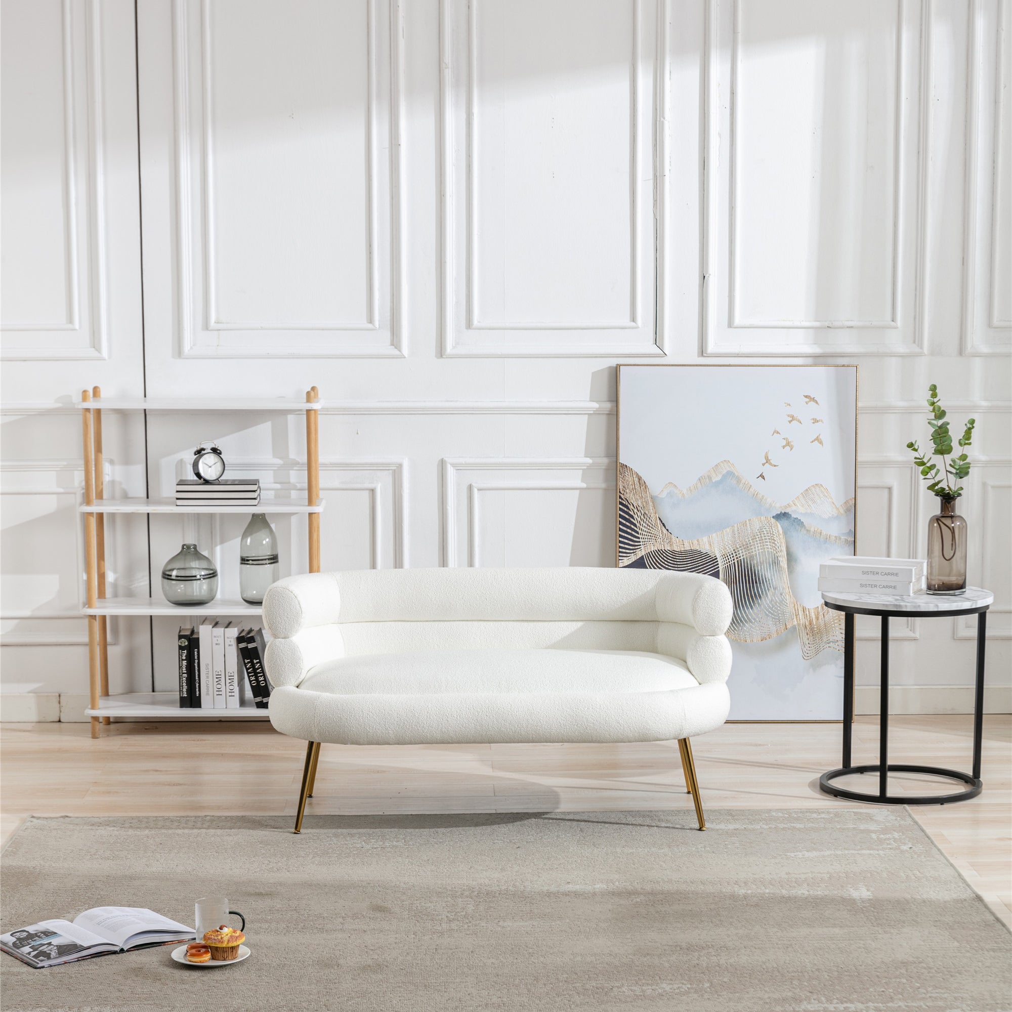 53" Round Arm Settee with Metal Legs