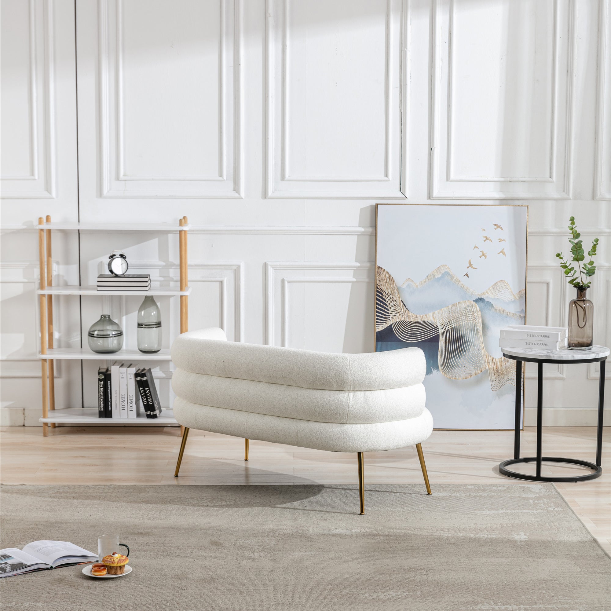 53" Round Arm Settee with Metal Legs