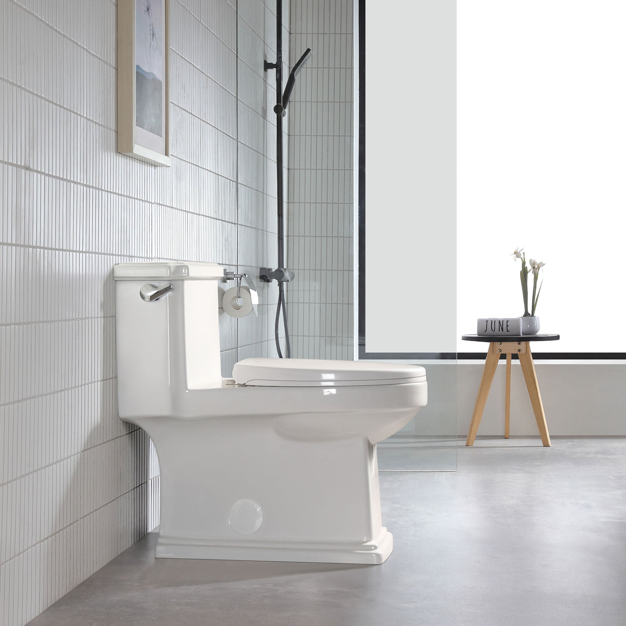 12 in. Rough-In One-piece 1.1/1.6 GPF Dual Flush Elongated Toilet in White, Seat Included