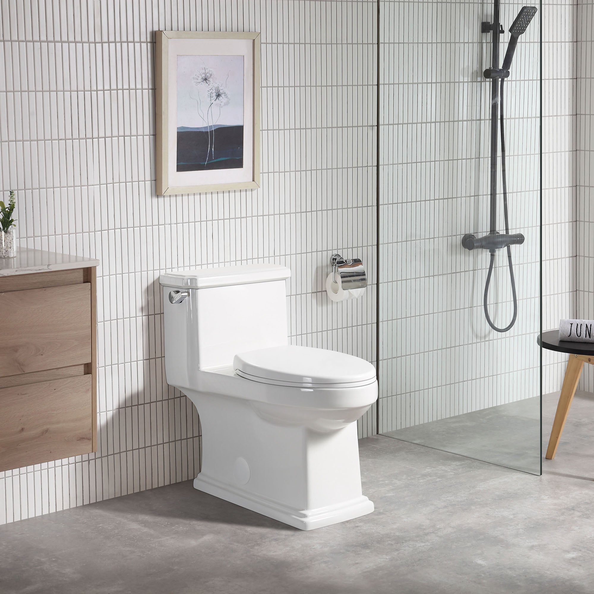 12 in. Rough-In One-piece 1.1/1.6 GPF Dual Flush Elongated Toilet in White, Seat Included