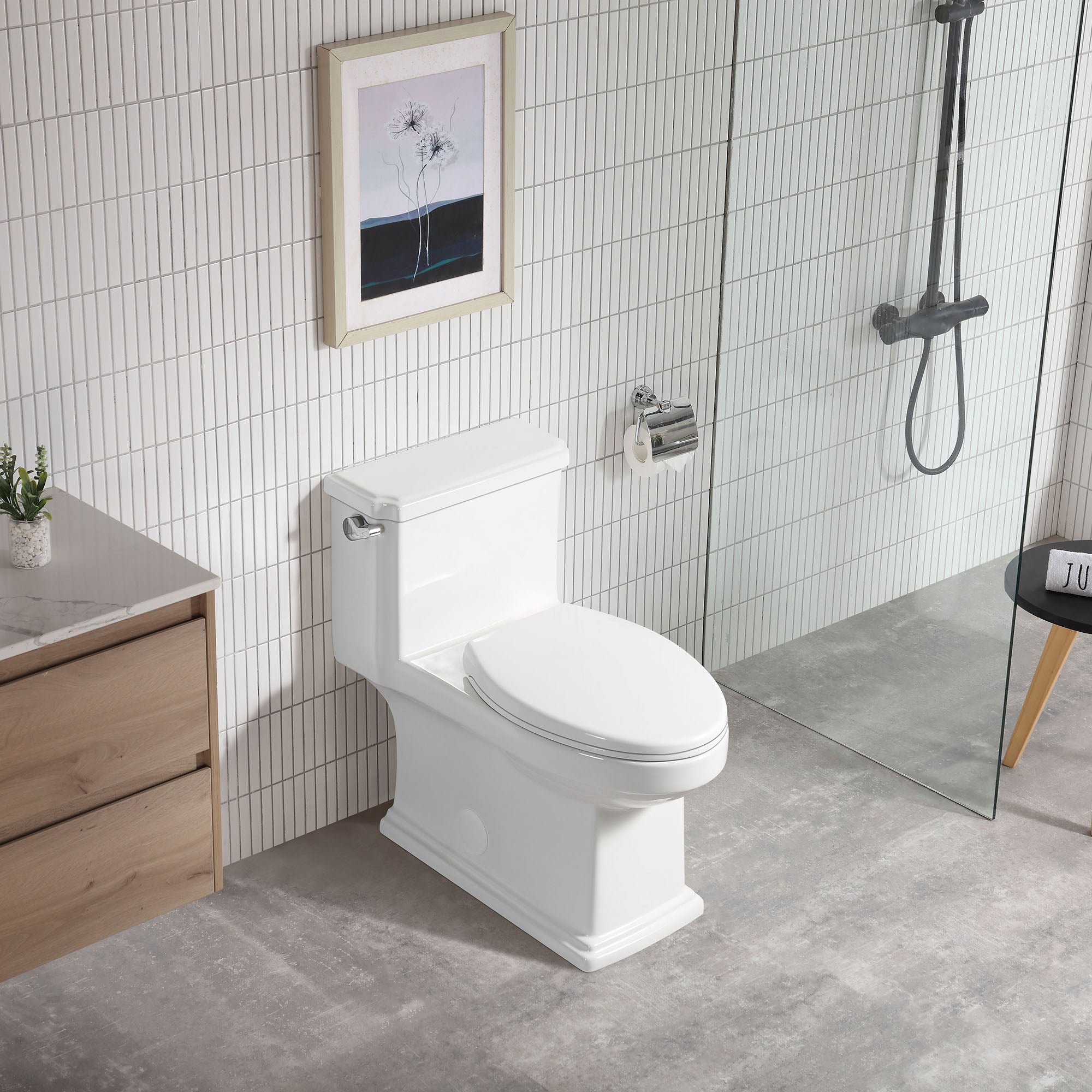 12 in. Rough-In One-piece 1.1/1.6 GPF Dual Flush Elongated Toilet in White, Seat Included