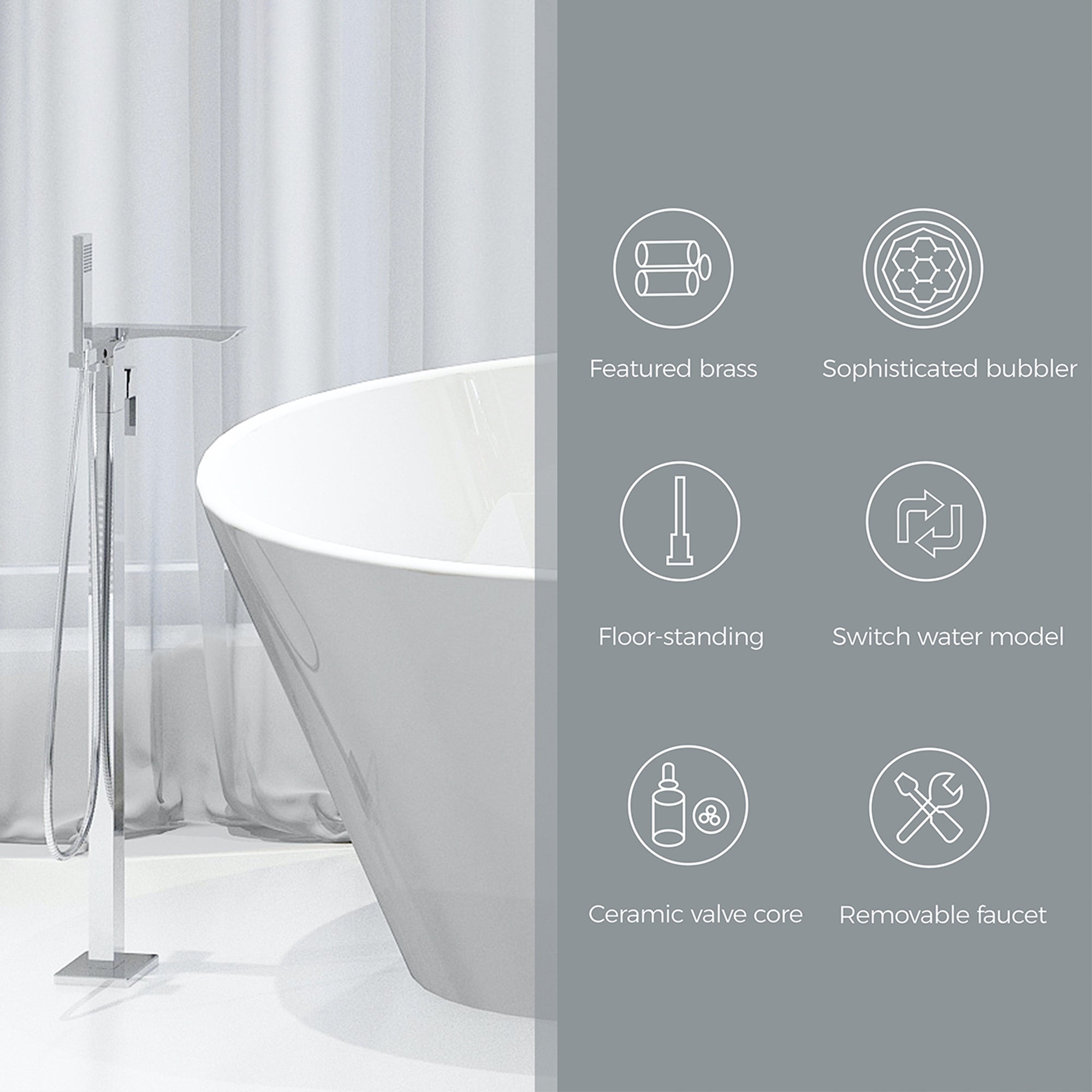 Single Handle Floor Mounted Tub Faucet in Chrome with Handheld Shower