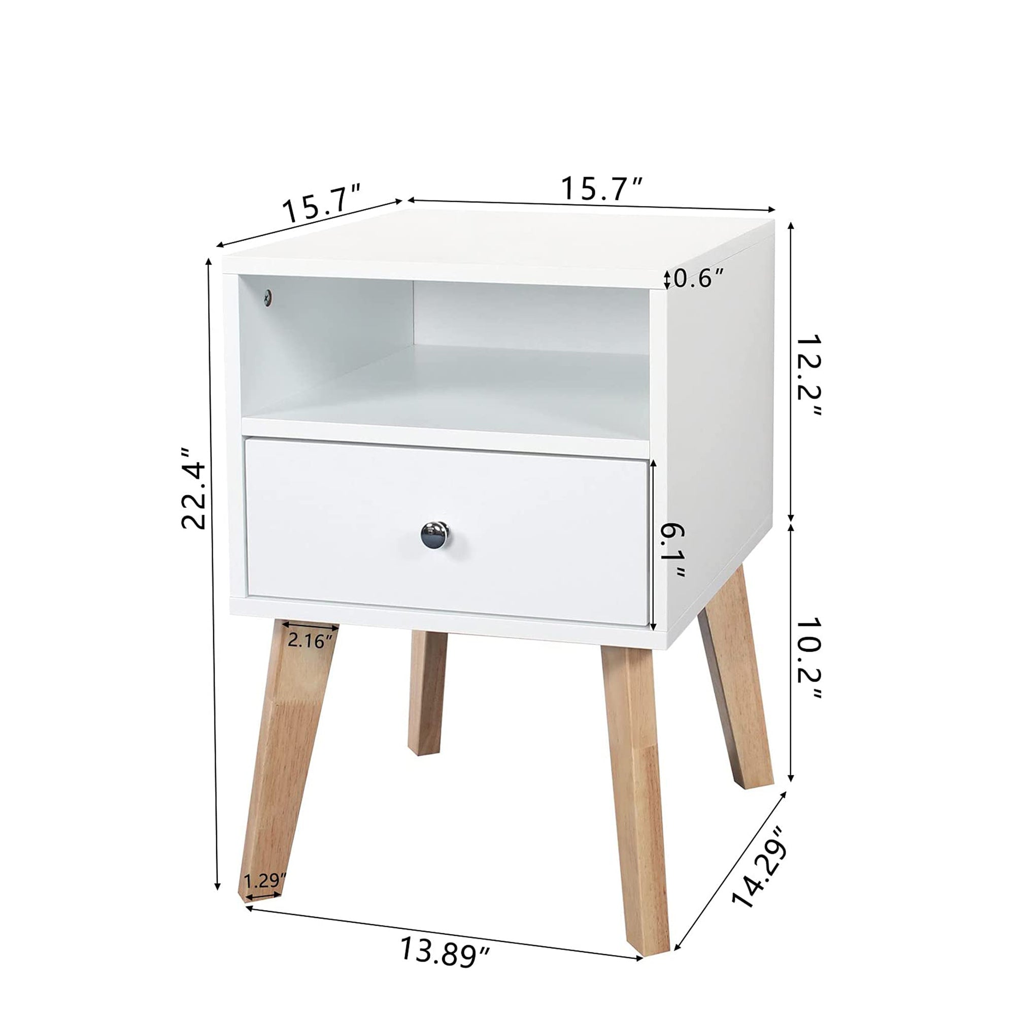 22" Tall 1 Drawer Solid Wood set 2 Nightstands with Open Shelves