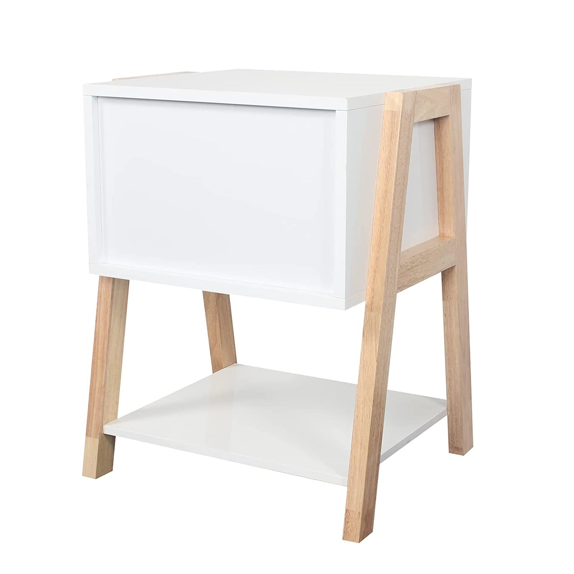 22" Tall 1 Drawer Solid Wood Nightstand with 2 Open Shelves