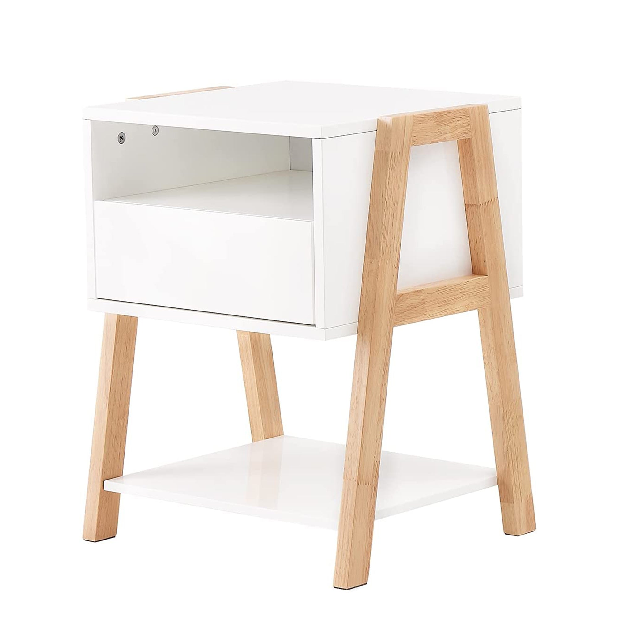 22" Tall 1 Drawer Solid Wood Nightstand with 2 Open Shelves
