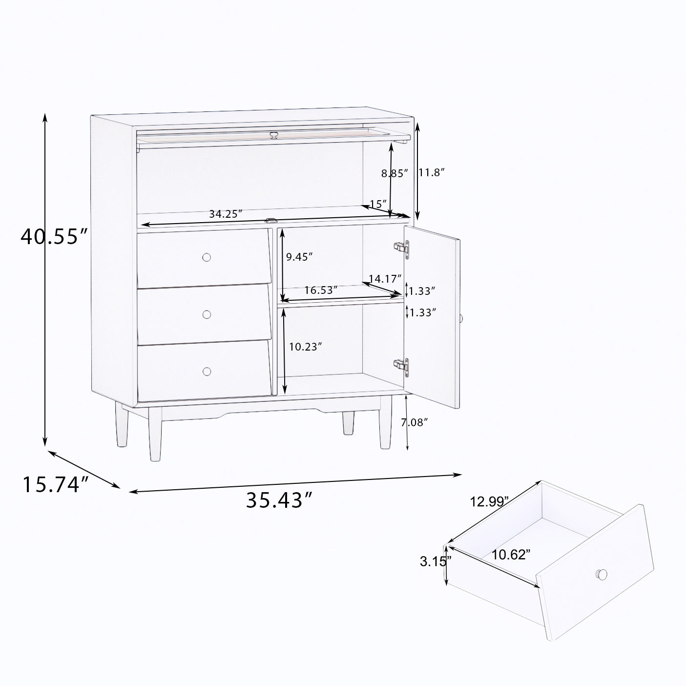 Wood One Door Accent Cabinet with 3 Drawers