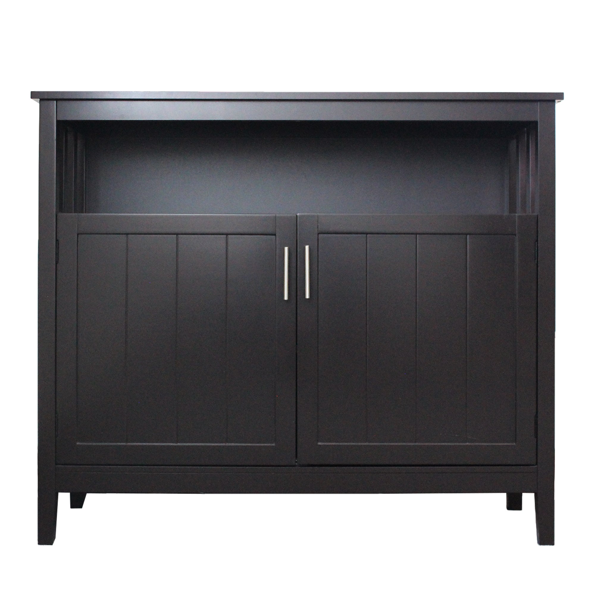 Wood Double Door Accent Cabinet with Open Shelves