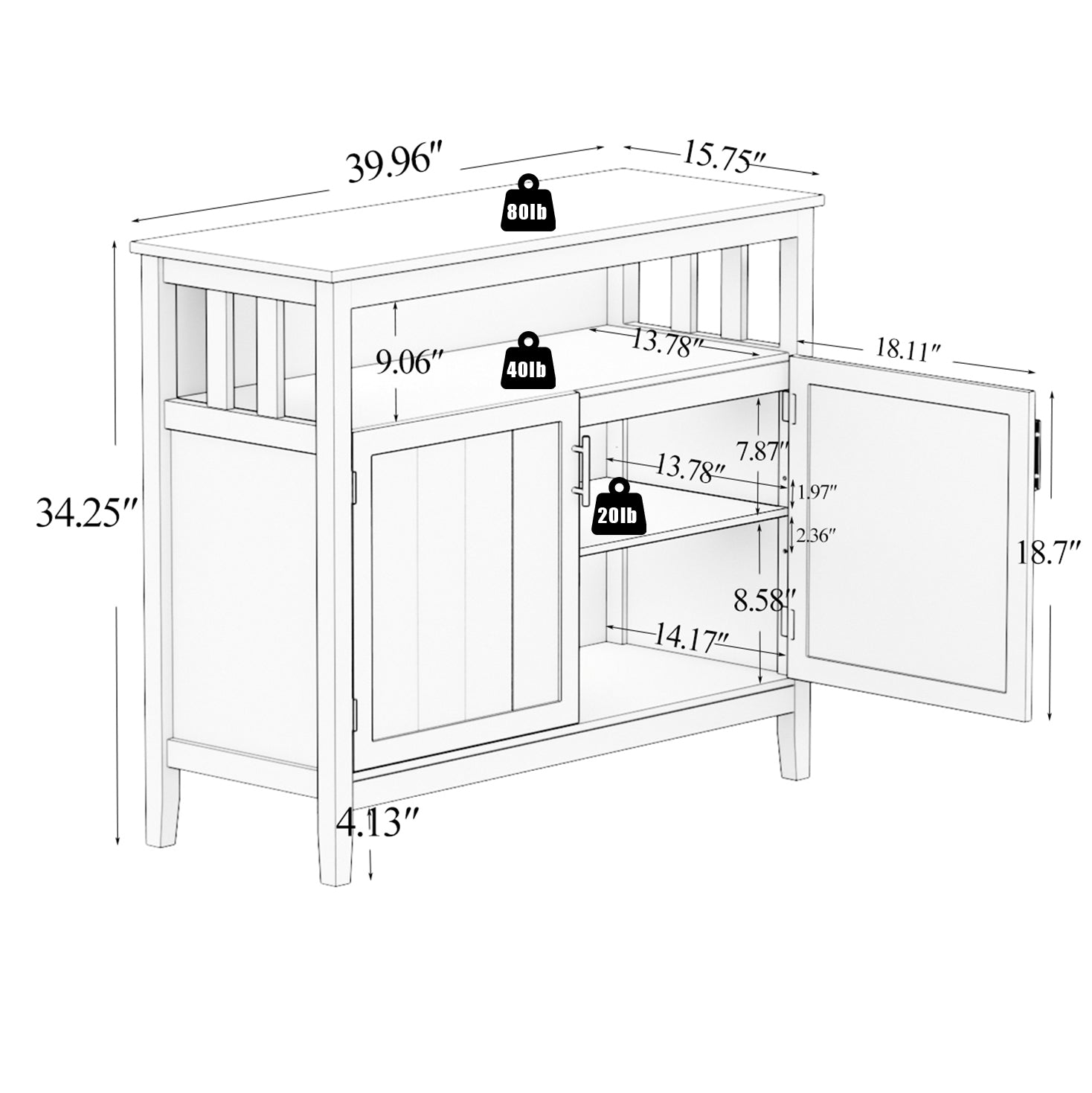 Wood Double Door Accent Cabinet with Open Shelves