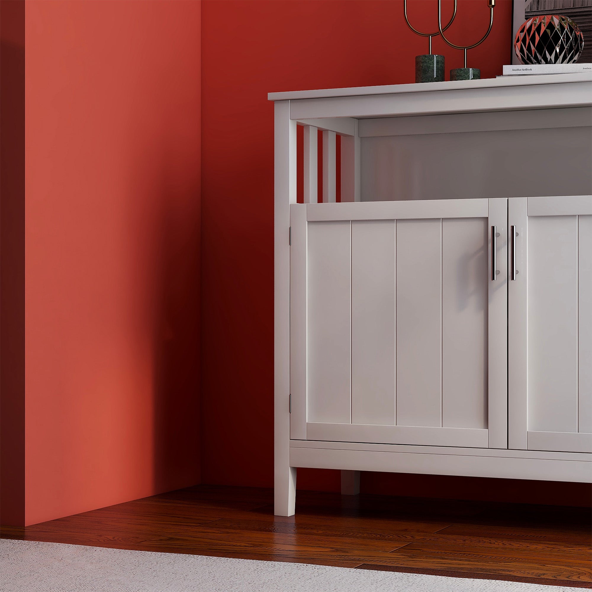 Wood Double Door Accent Cabinet with Open Shelves