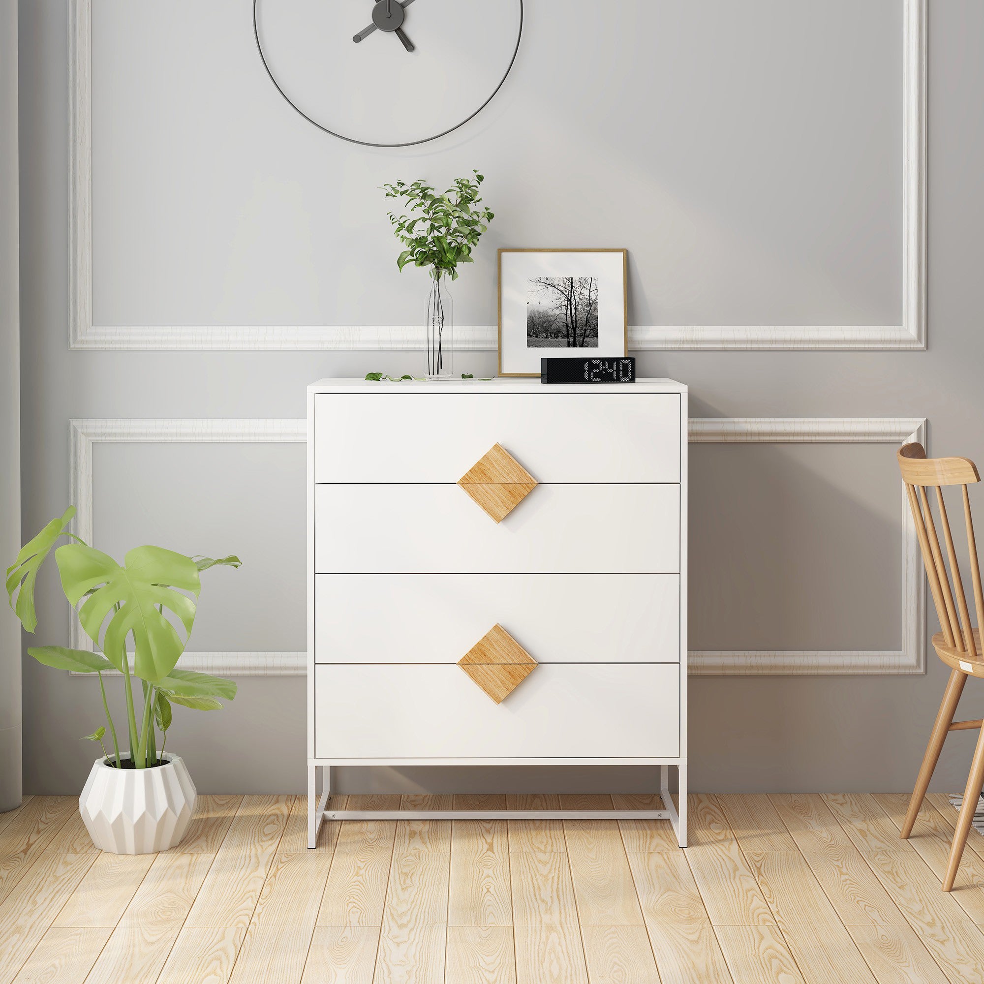 4 Drawers 31" W  Wood Chest in White