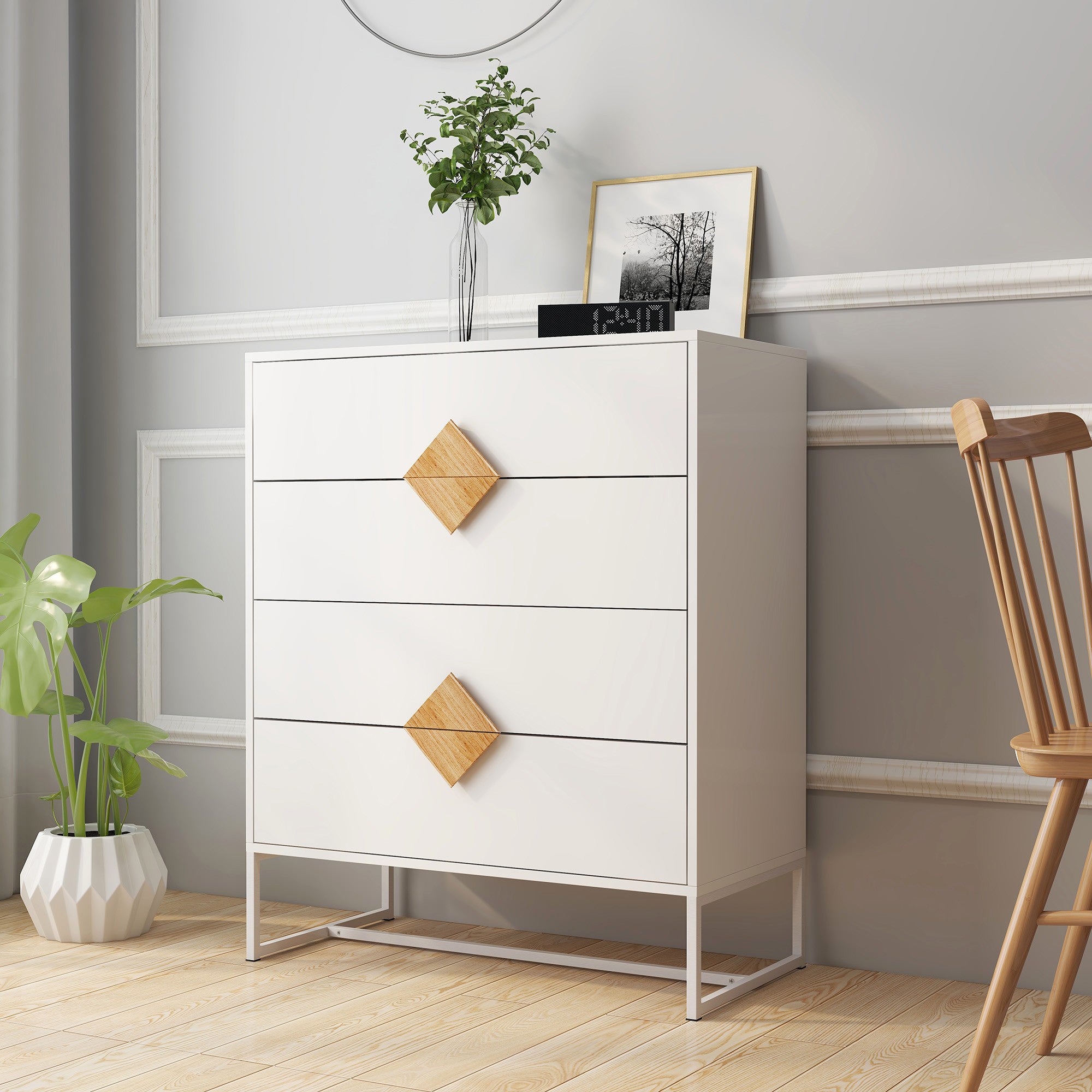 4 Drawers 31" W  Wood Chest in White