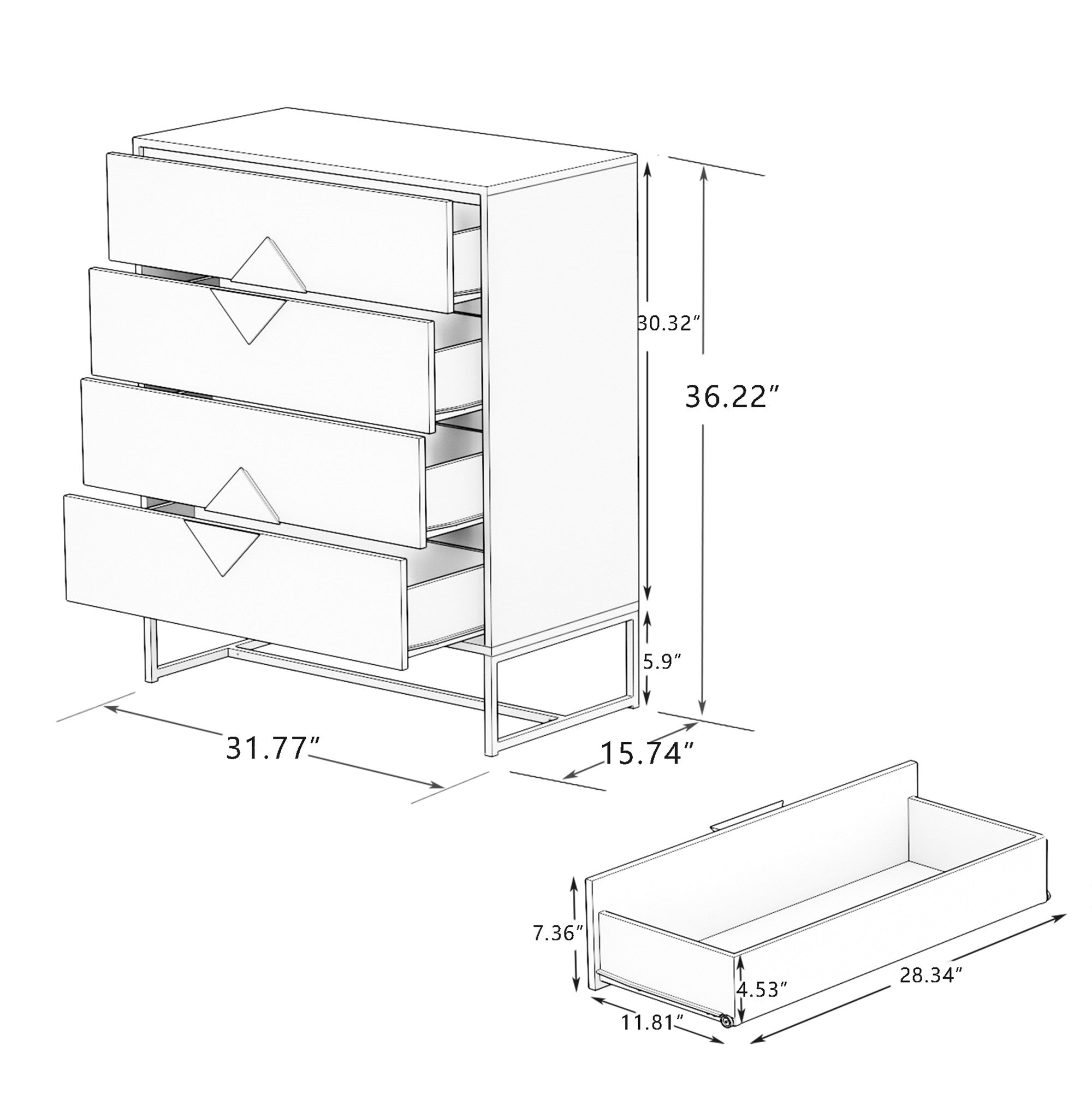 4 Drawers 31" W  Wood Chest in White