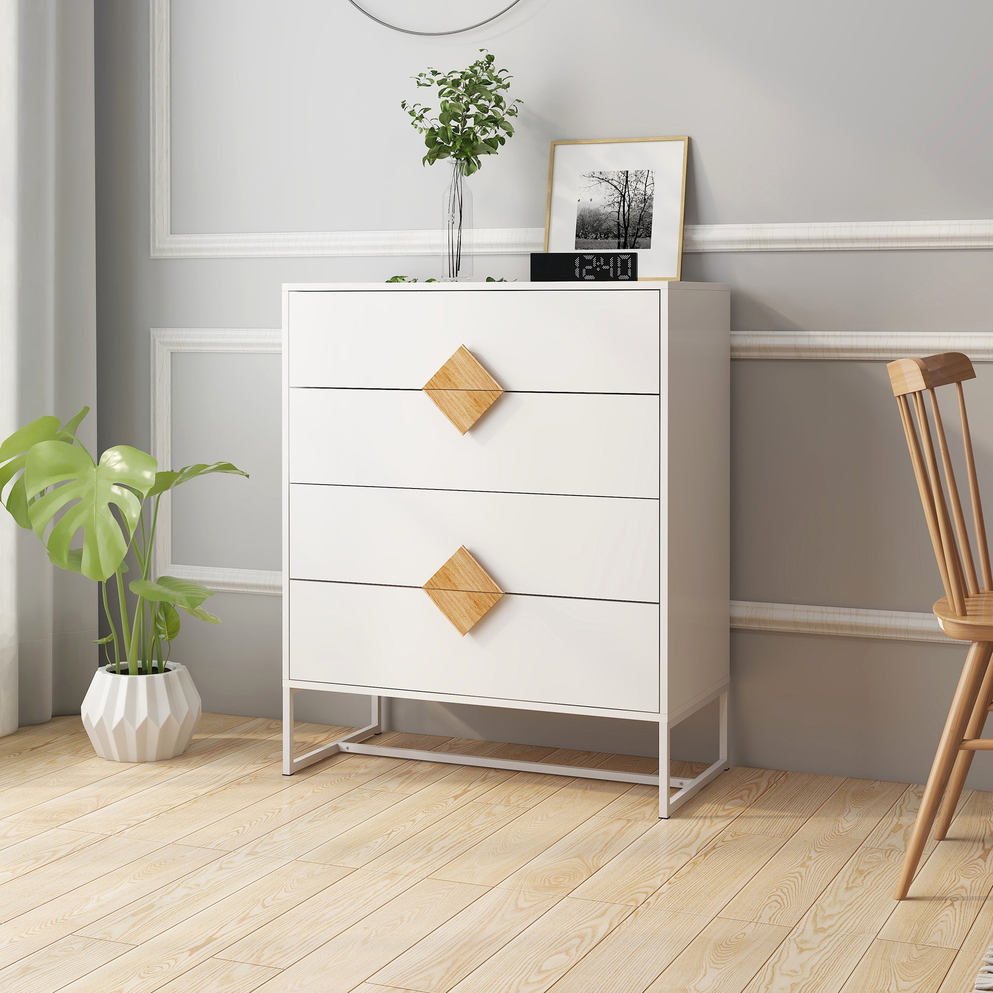 4 Drawers 31" W  Wood Chest in White