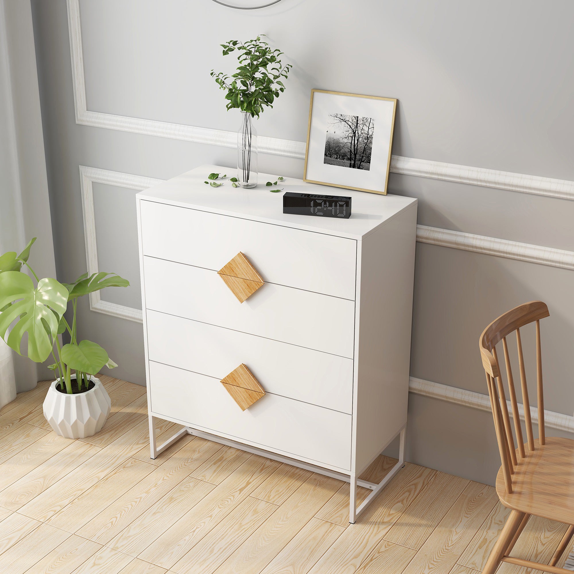 4 Drawers 31" W  Wood Chest in White