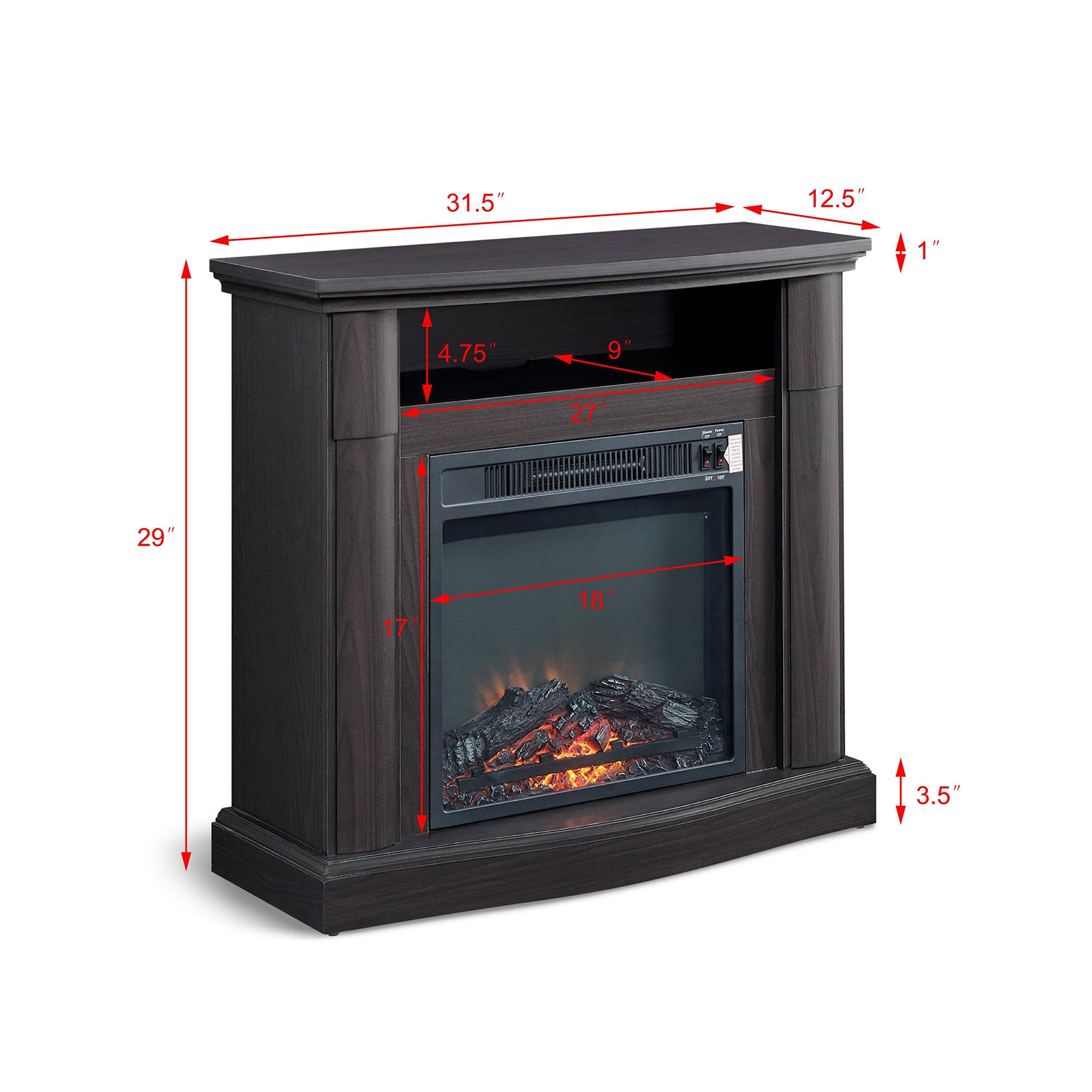 32-inch Freestanding Electric Fireplace with Open Storage