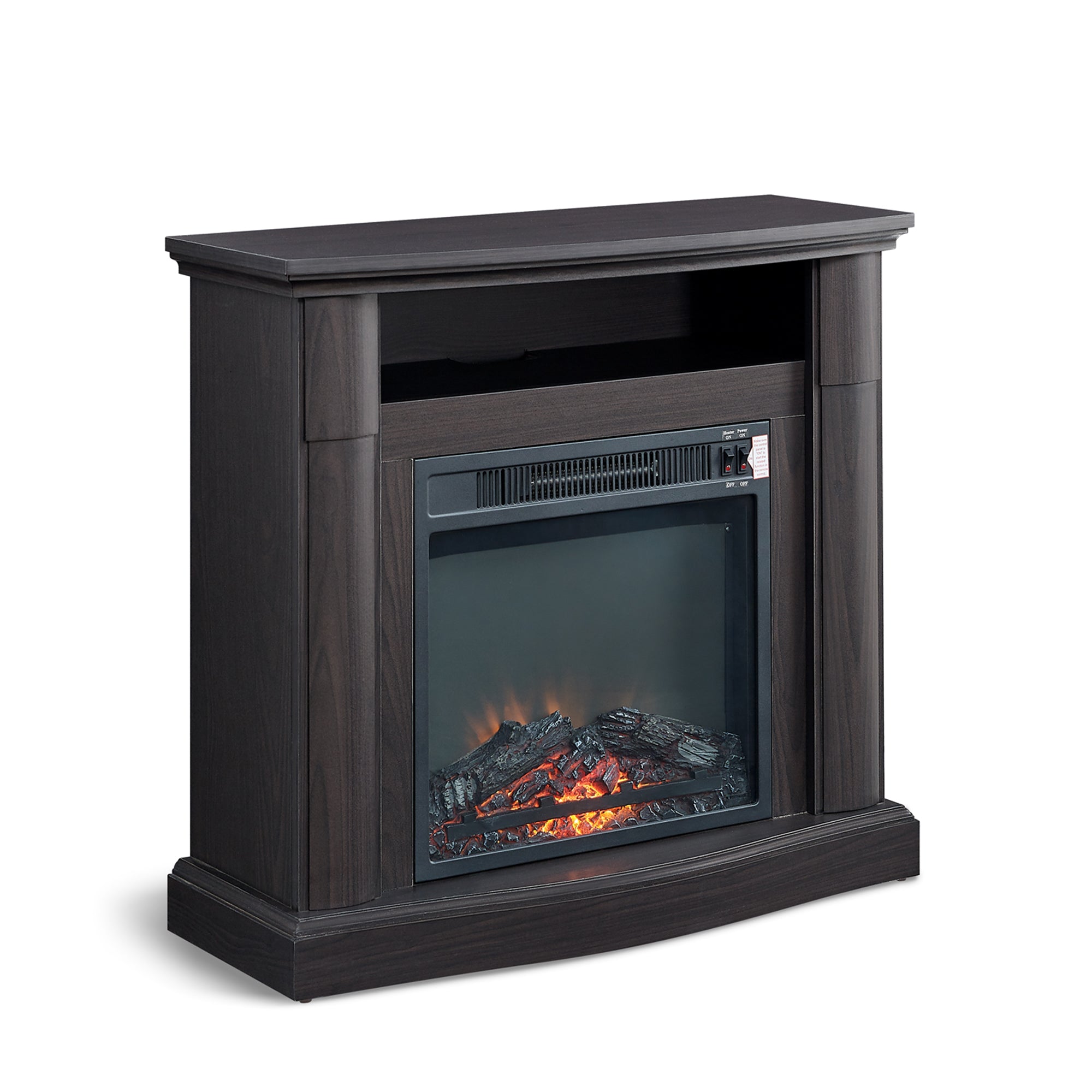 32-inch Freestanding Electric Fireplace with Open Storage