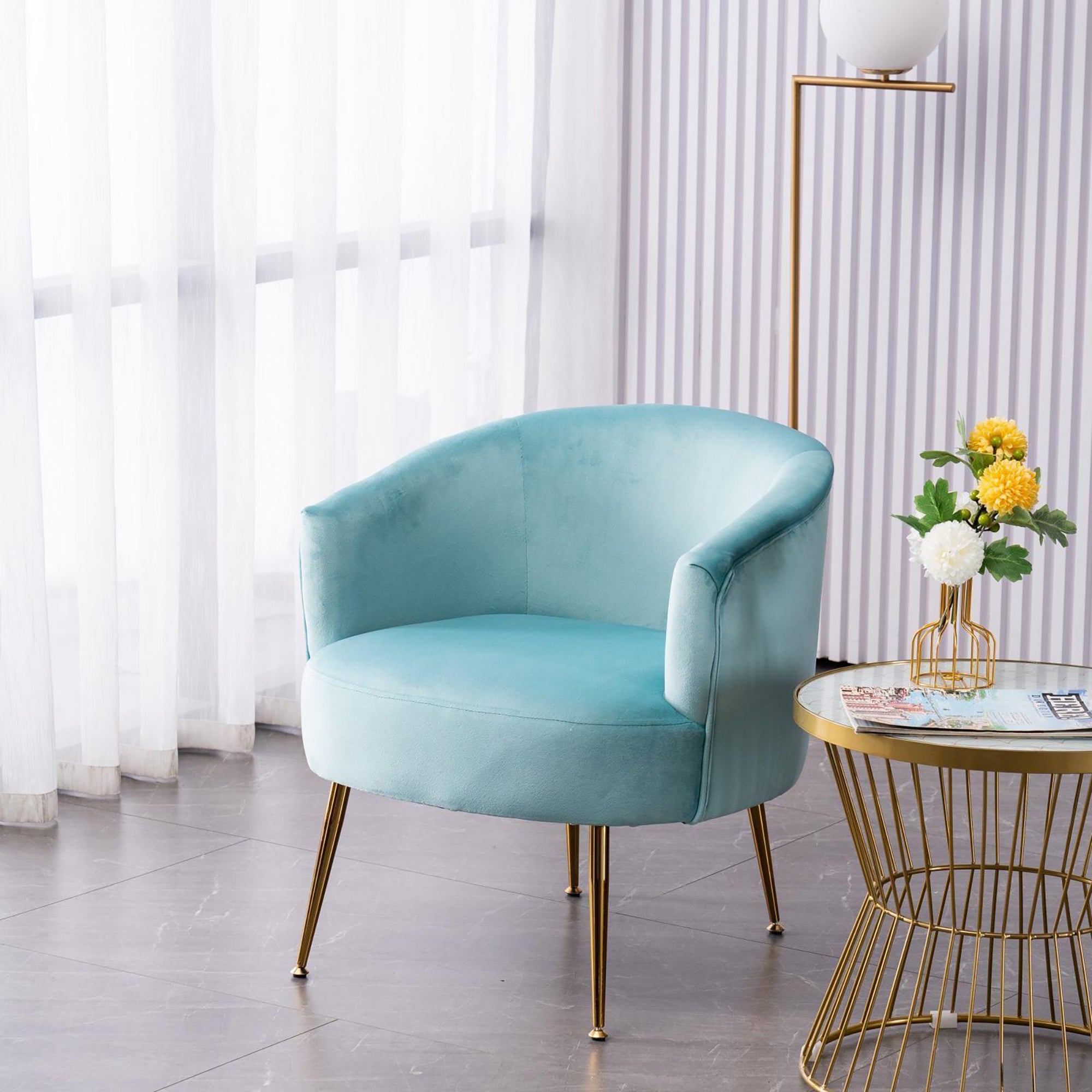 24" Wide Velvet Armchair with Gold Metal Legs