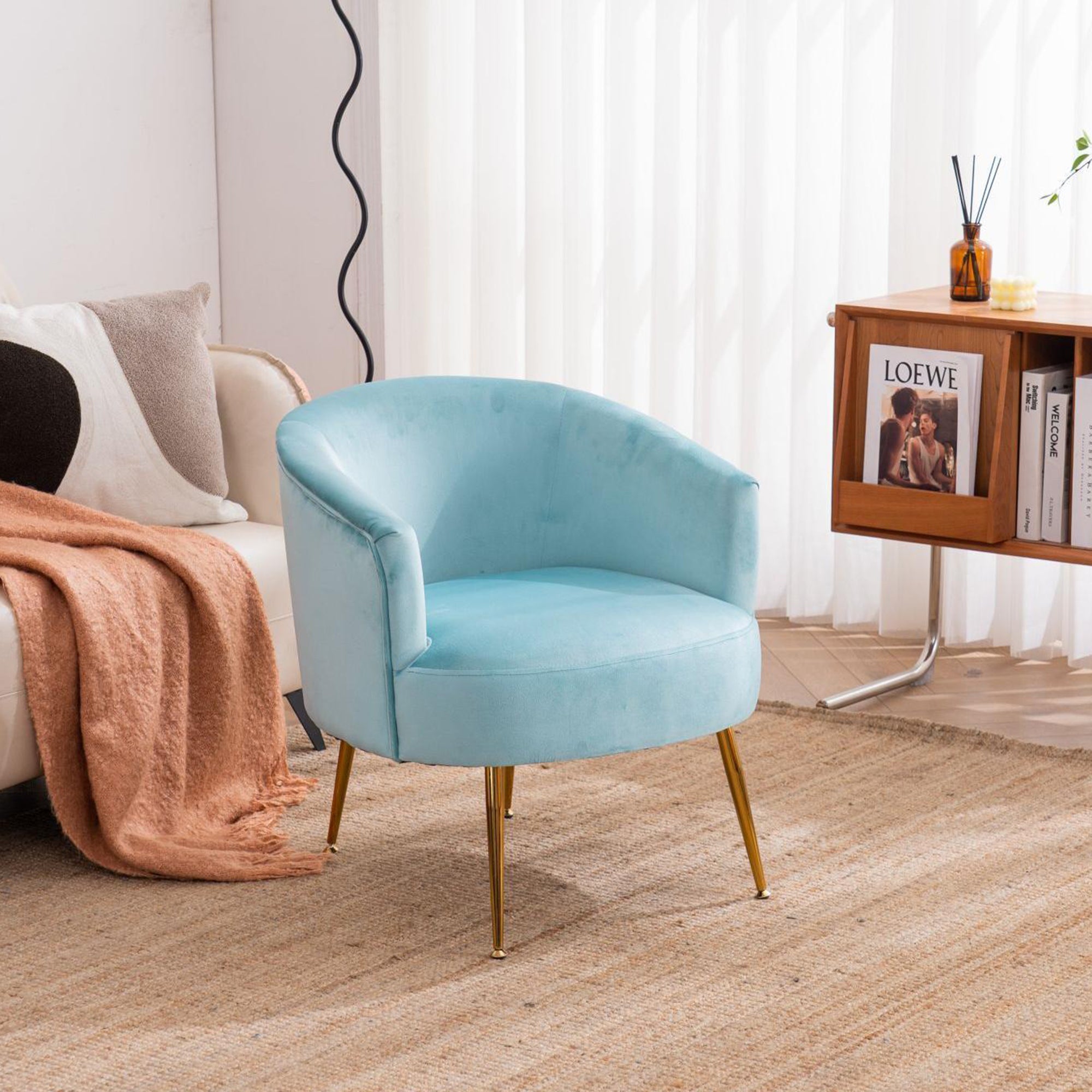 24" Wide Velvet Armchair with Gold Metal Legs