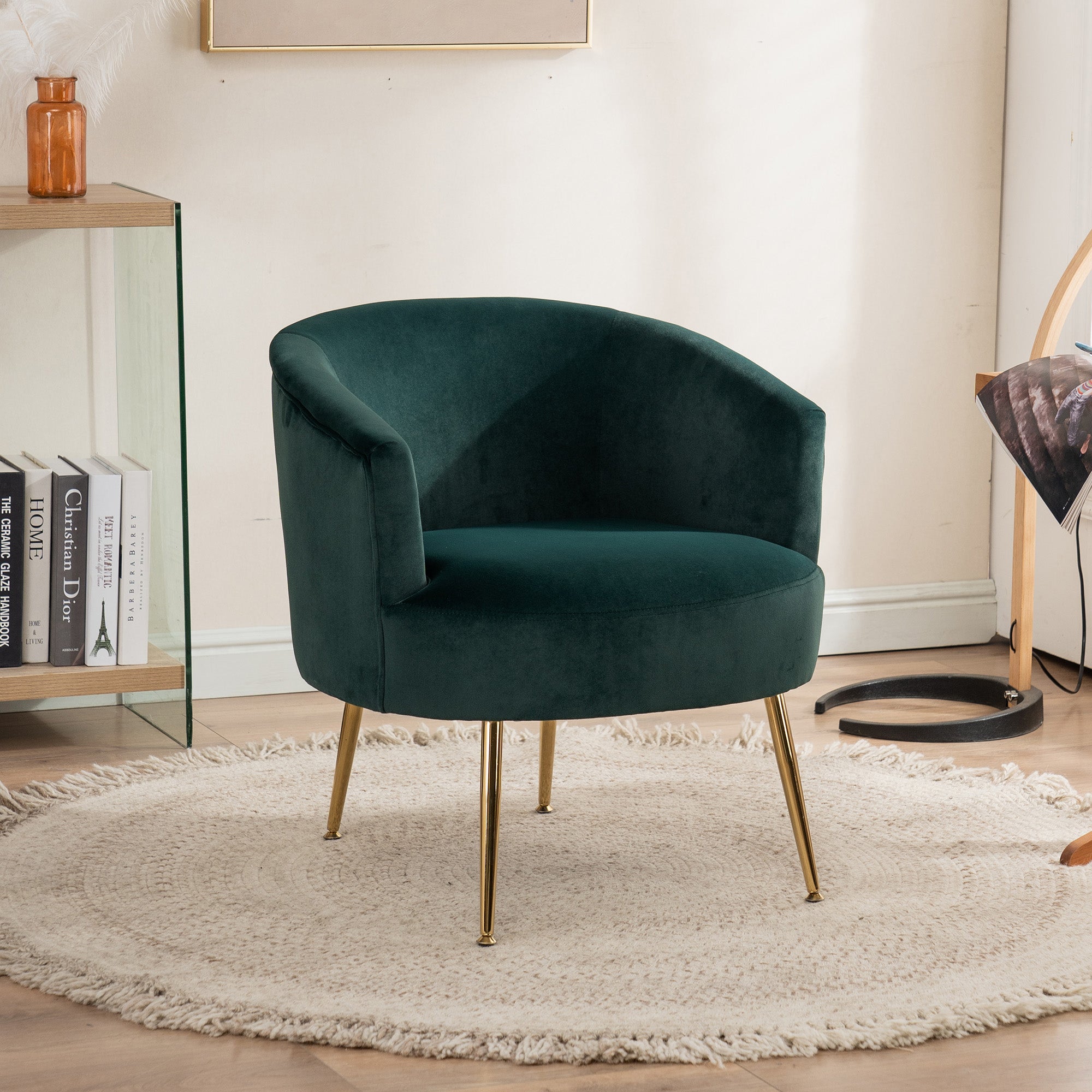 24" Wide Velvet Armchair with Gold Metal Legs