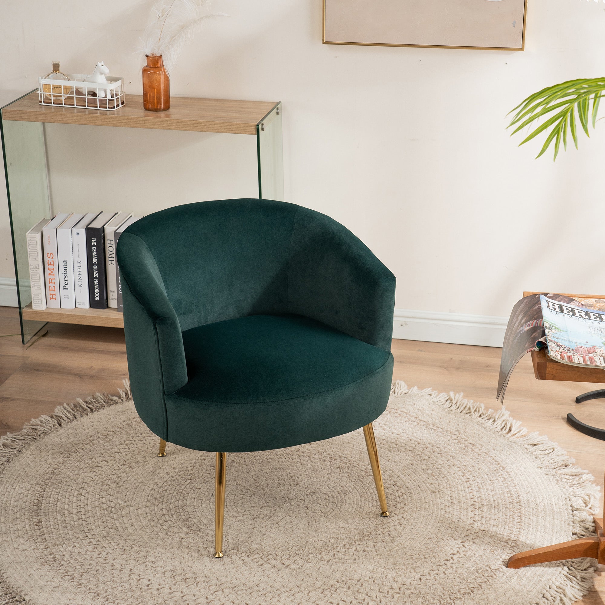 24" Wide Velvet Armchair with Gold Metal Legs