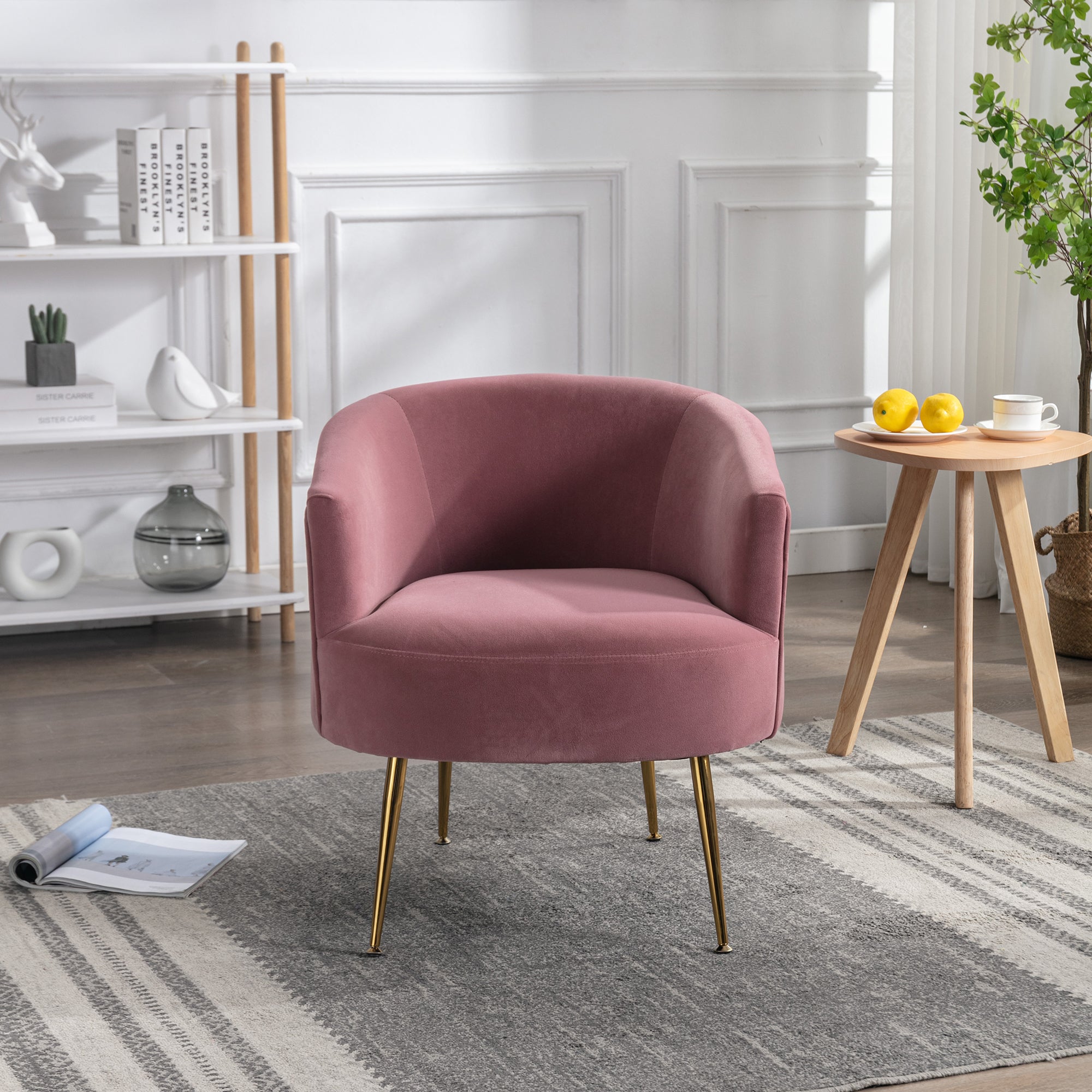 24" Wide Velvet Armchair with Gold Metal Legs