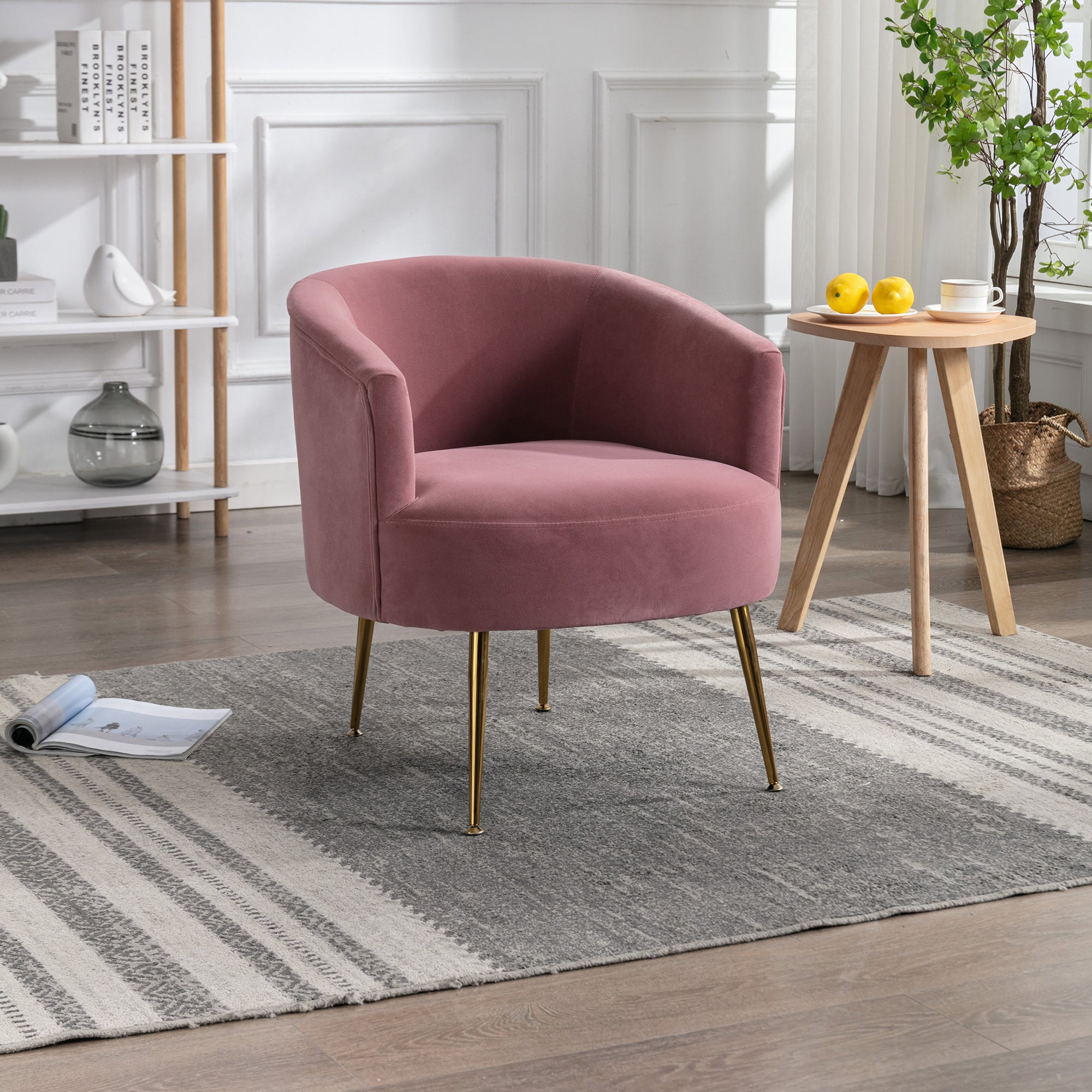 24" Wide Velvet Armchair with Gold Metal Legs