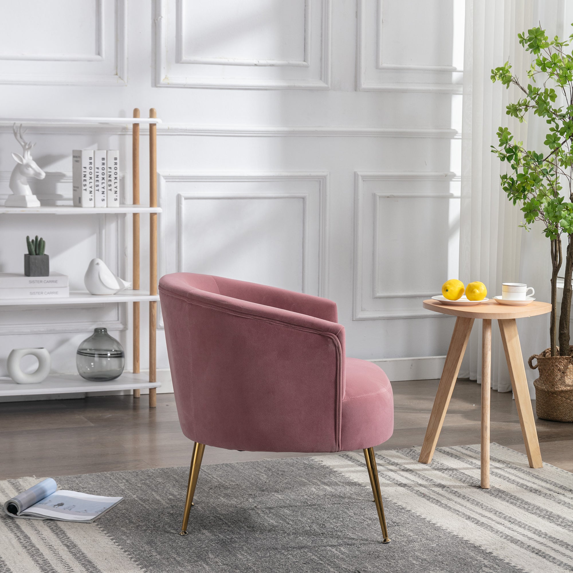 24" Wide Velvet Armchair with Gold Metal Legs