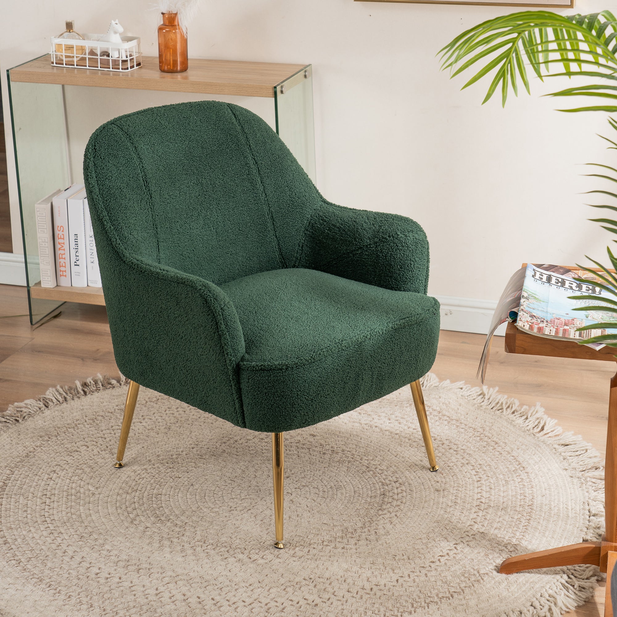 26" Wide Faux Fur Armchair With Gold Legs And Adjustable Legs