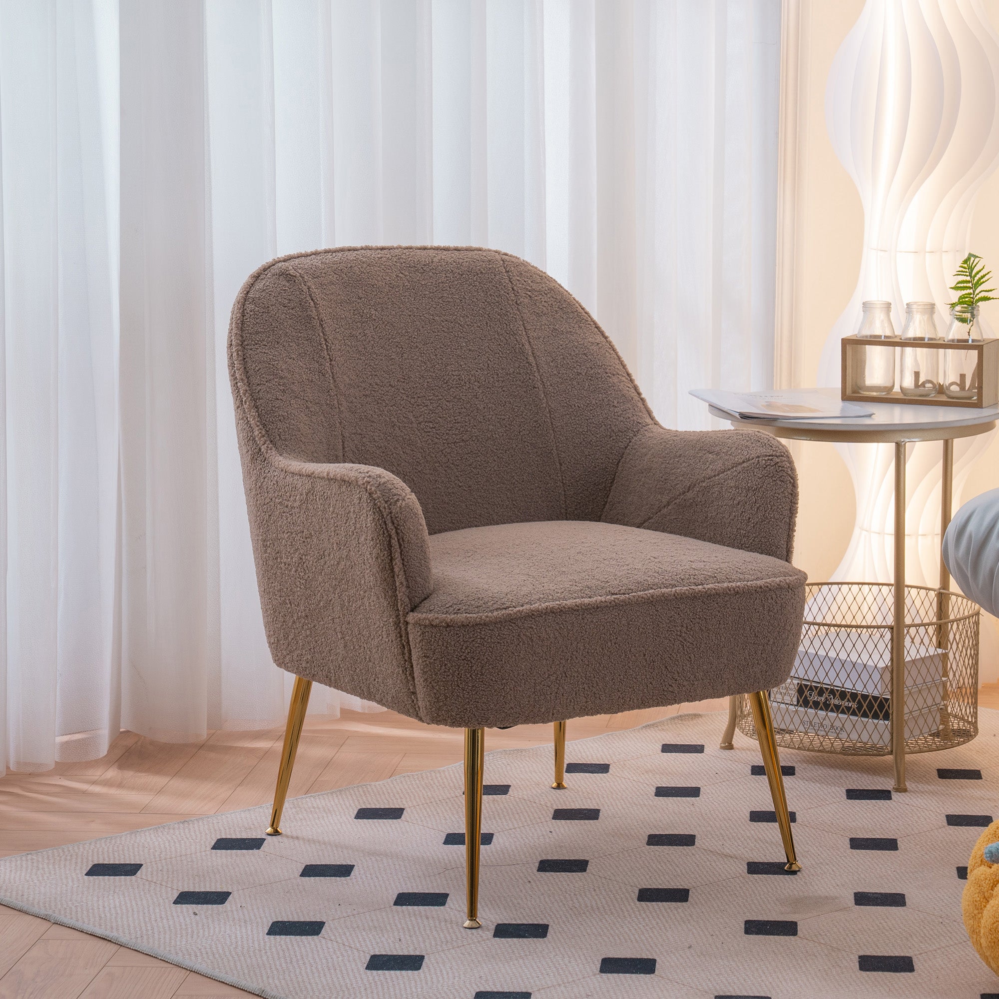 26" Wide Faux Fur Armchair With Gold Legs And Adjustable Legs