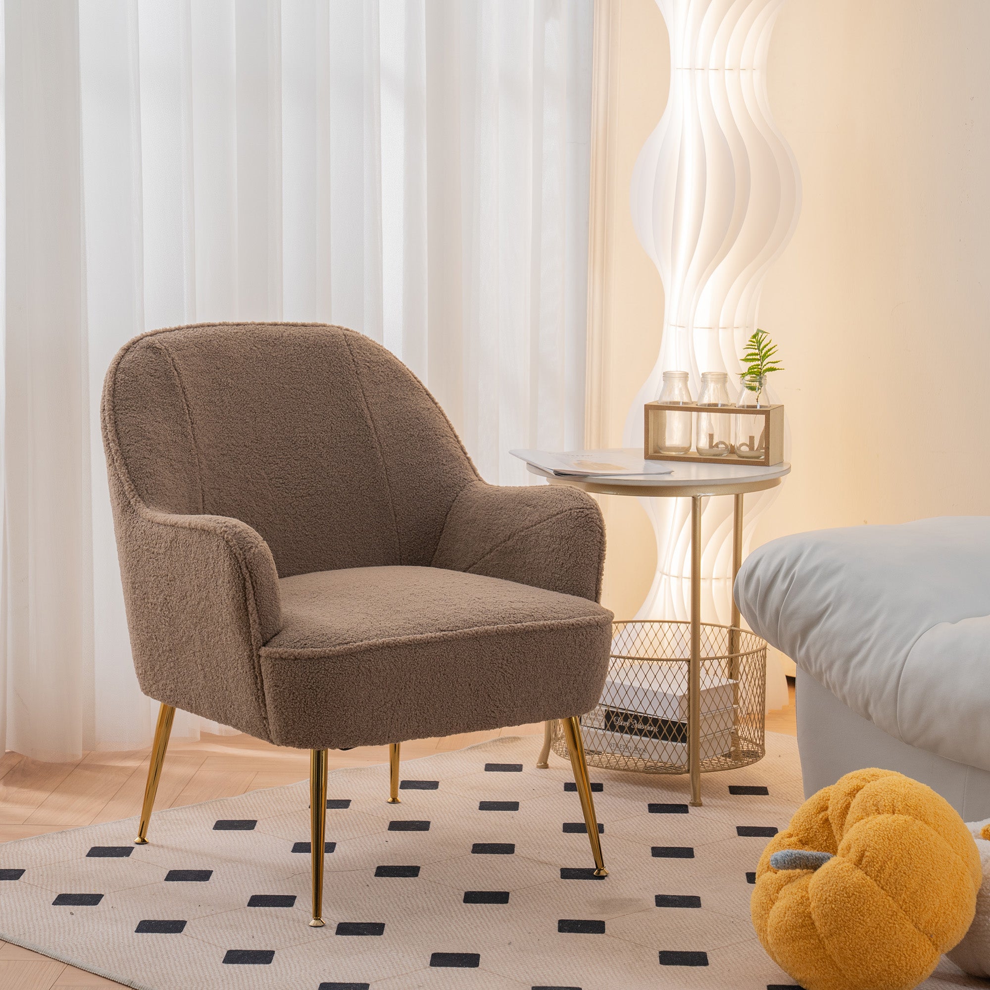 26" Wide Faux Fur Armchair With Gold Legs And Adjustable Legs