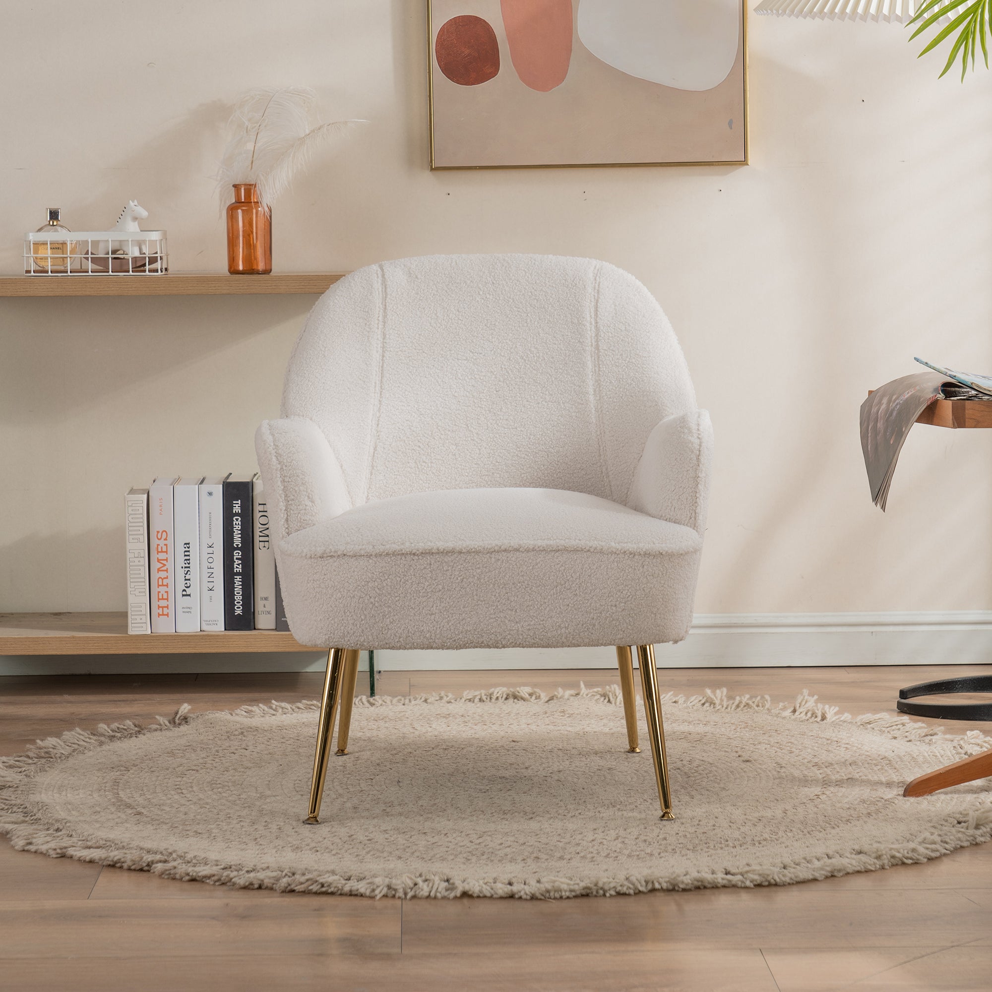 26" Wide Faux Fur Armchair With Gold Legs And Adjustable Legs