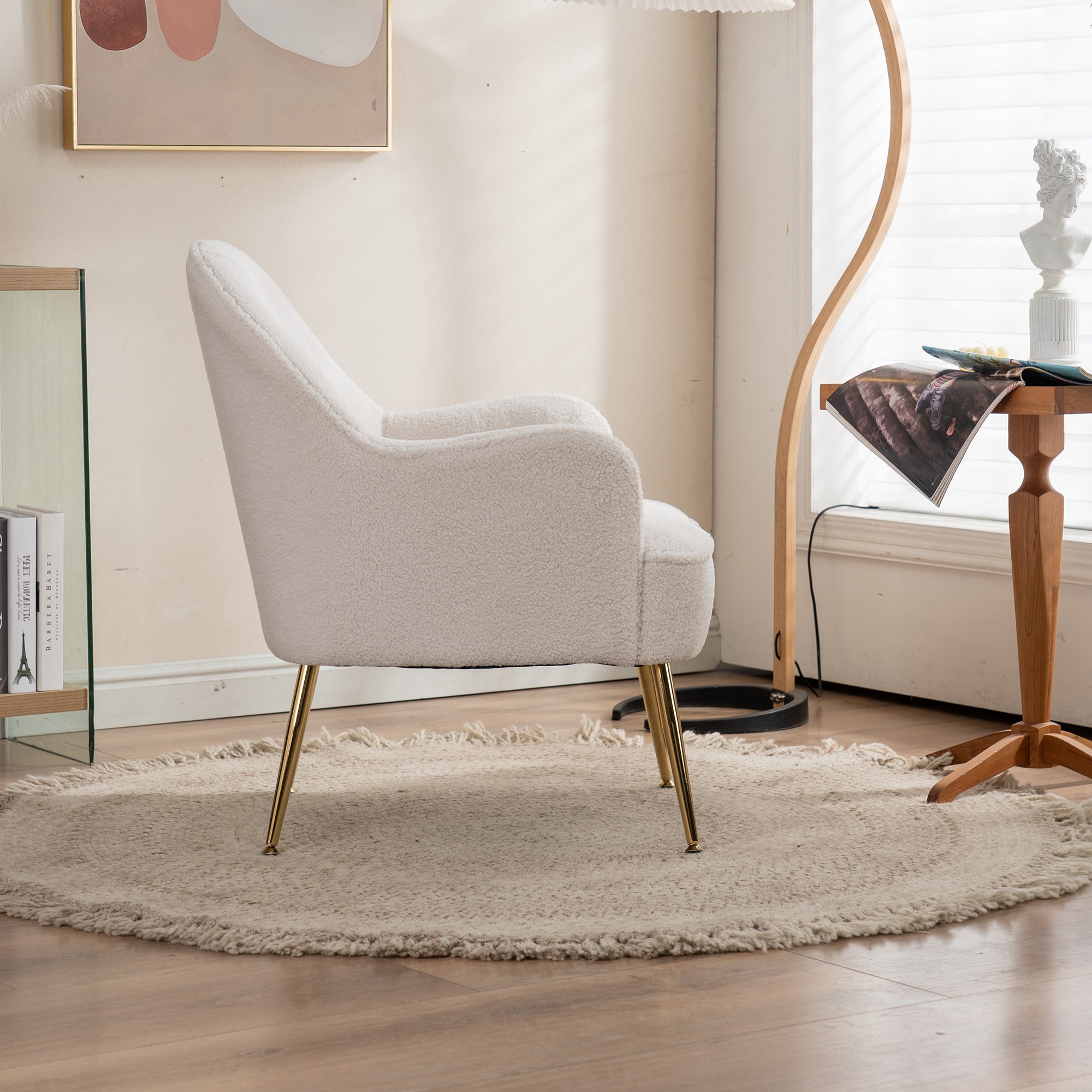26" Wide Faux Fur Armchair With Gold Legs And Adjustable Legs