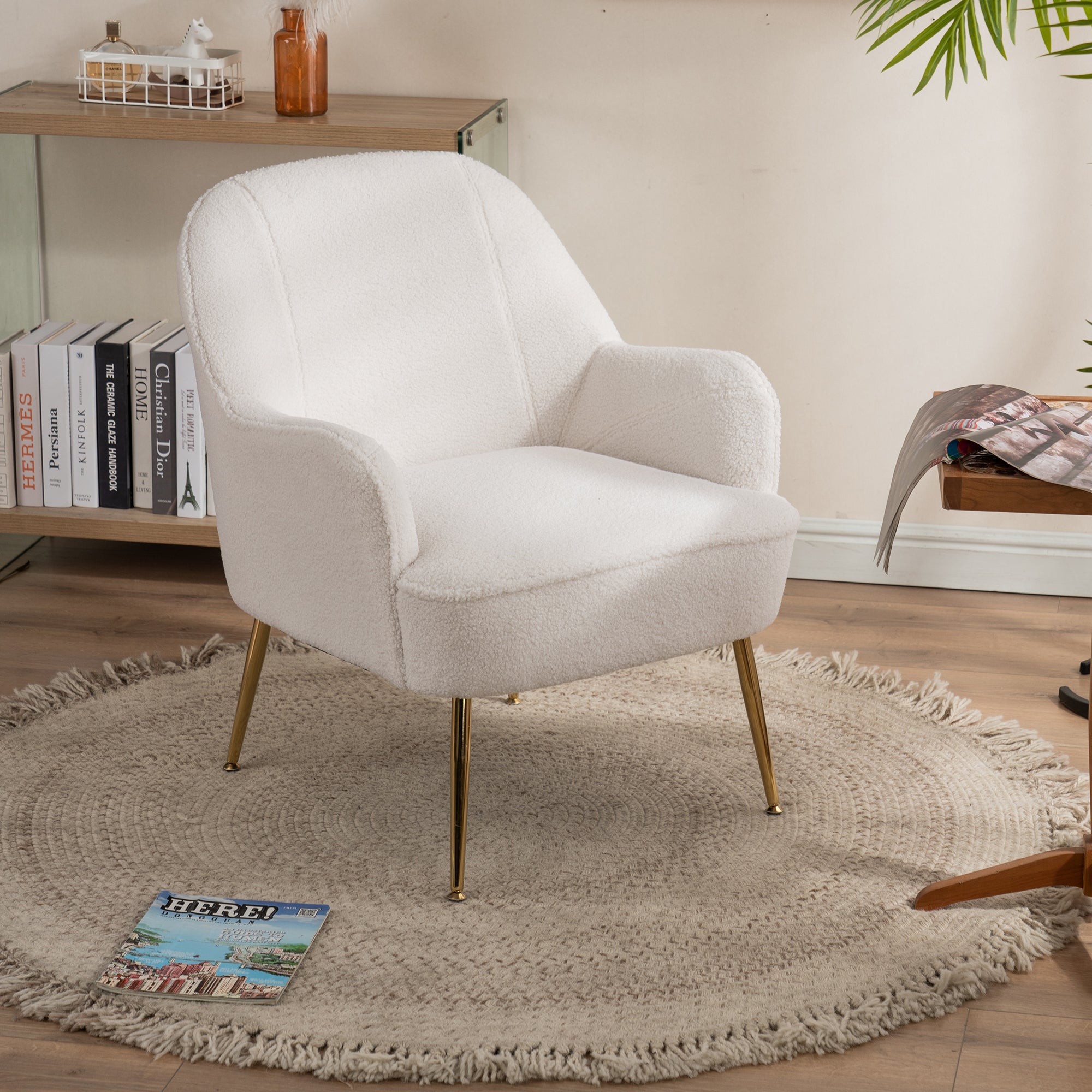 26" Wide Faux Fur Armchair With Gold Legs And Adjustable Legs
