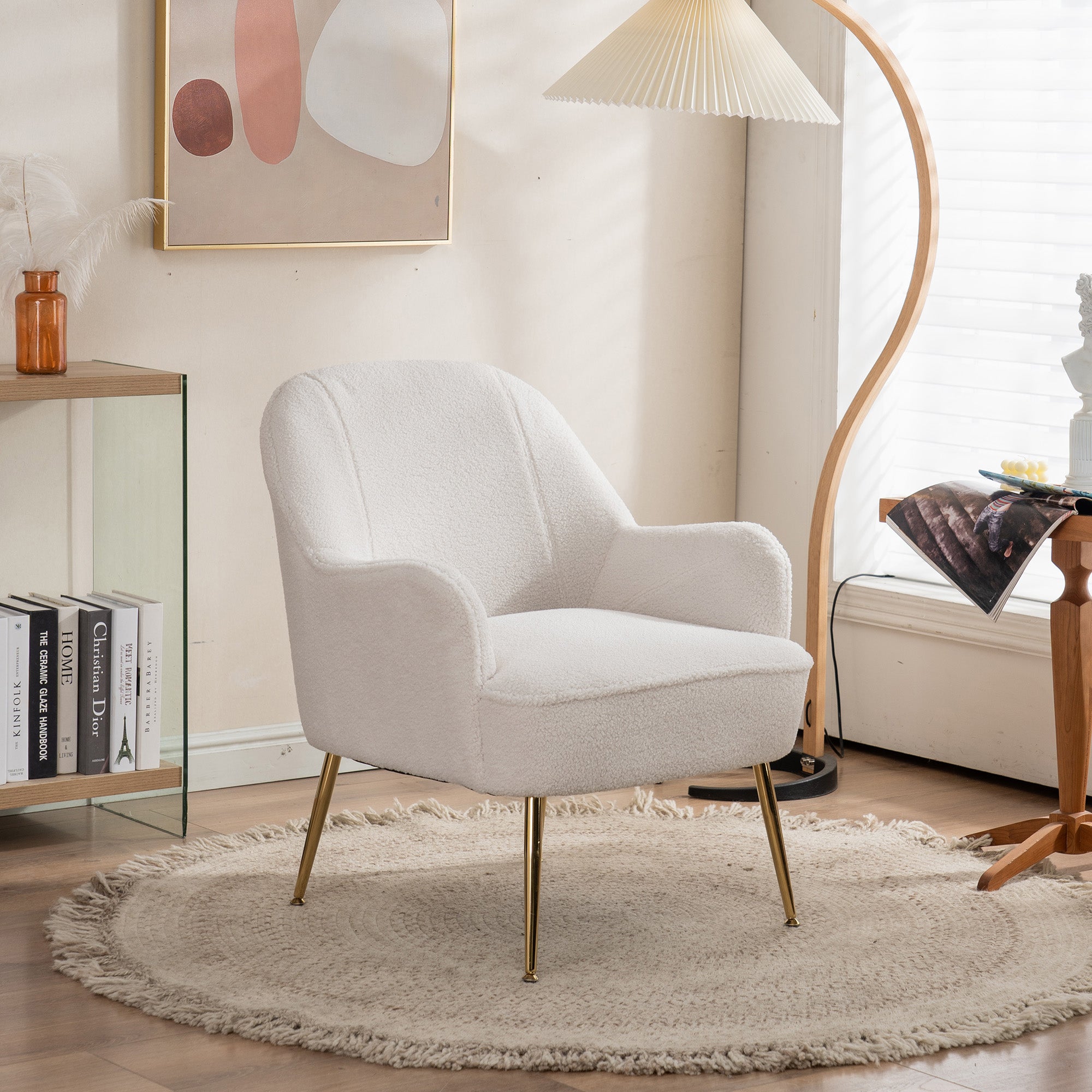 26" Wide Faux Fur Armchair With Gold Legs And Adjustable Legs
