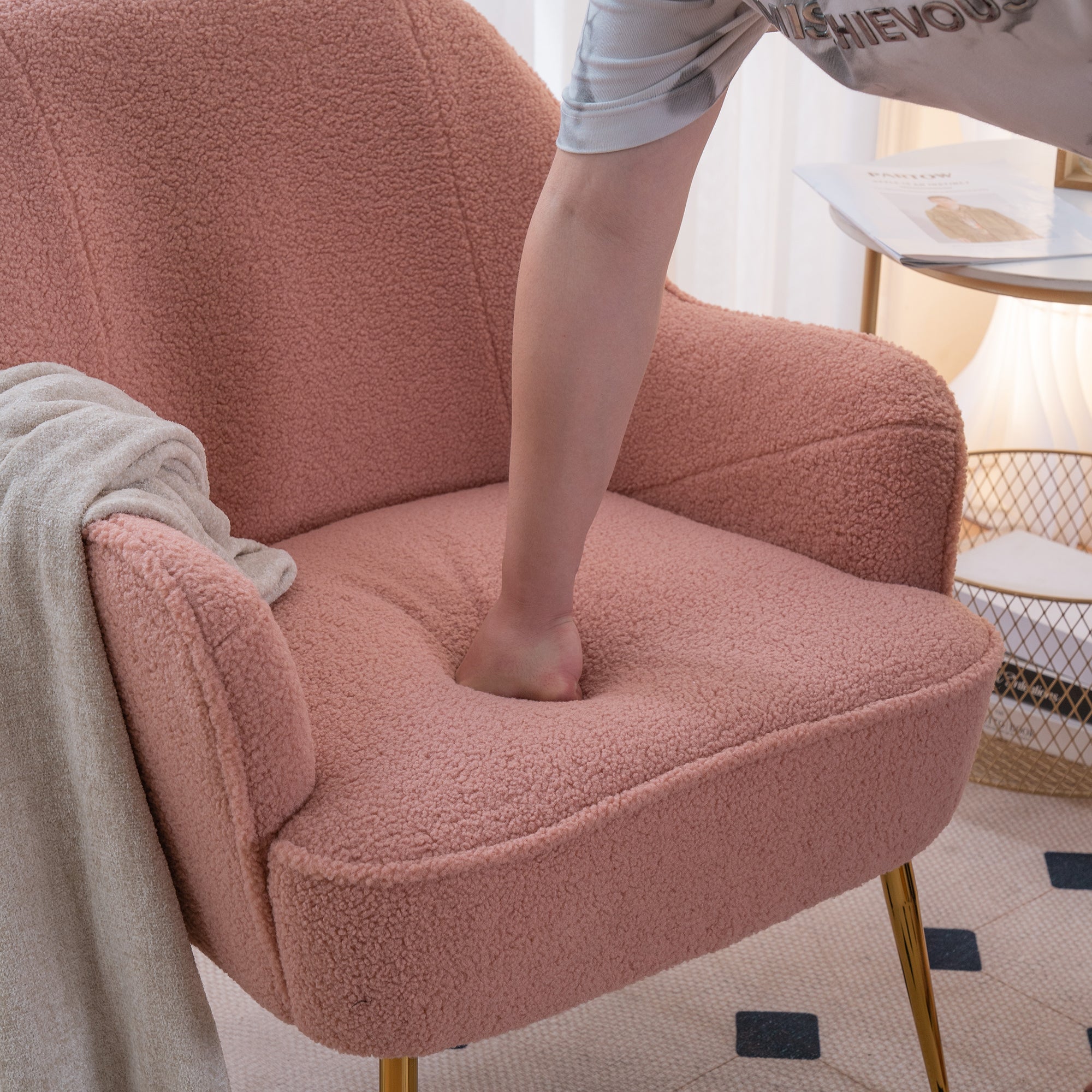 26" Wide Faux Fur Armchair With Gold Legs And Adjustable Legs