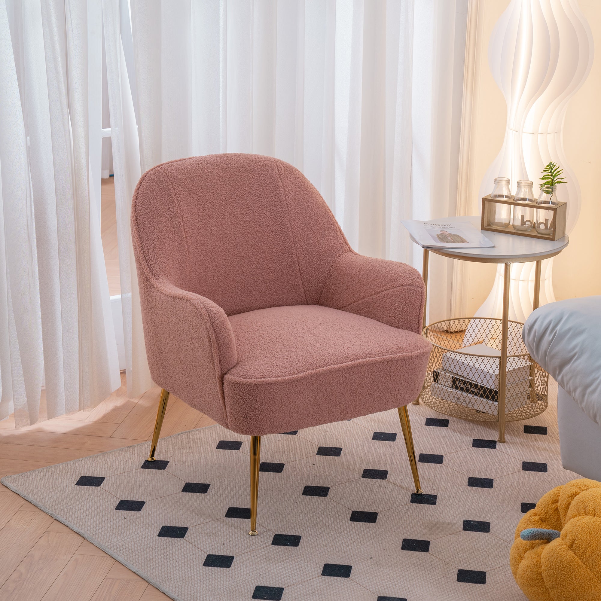 26" Wide Faux Fur Armchair With Gold Legs And Adjustable Legs