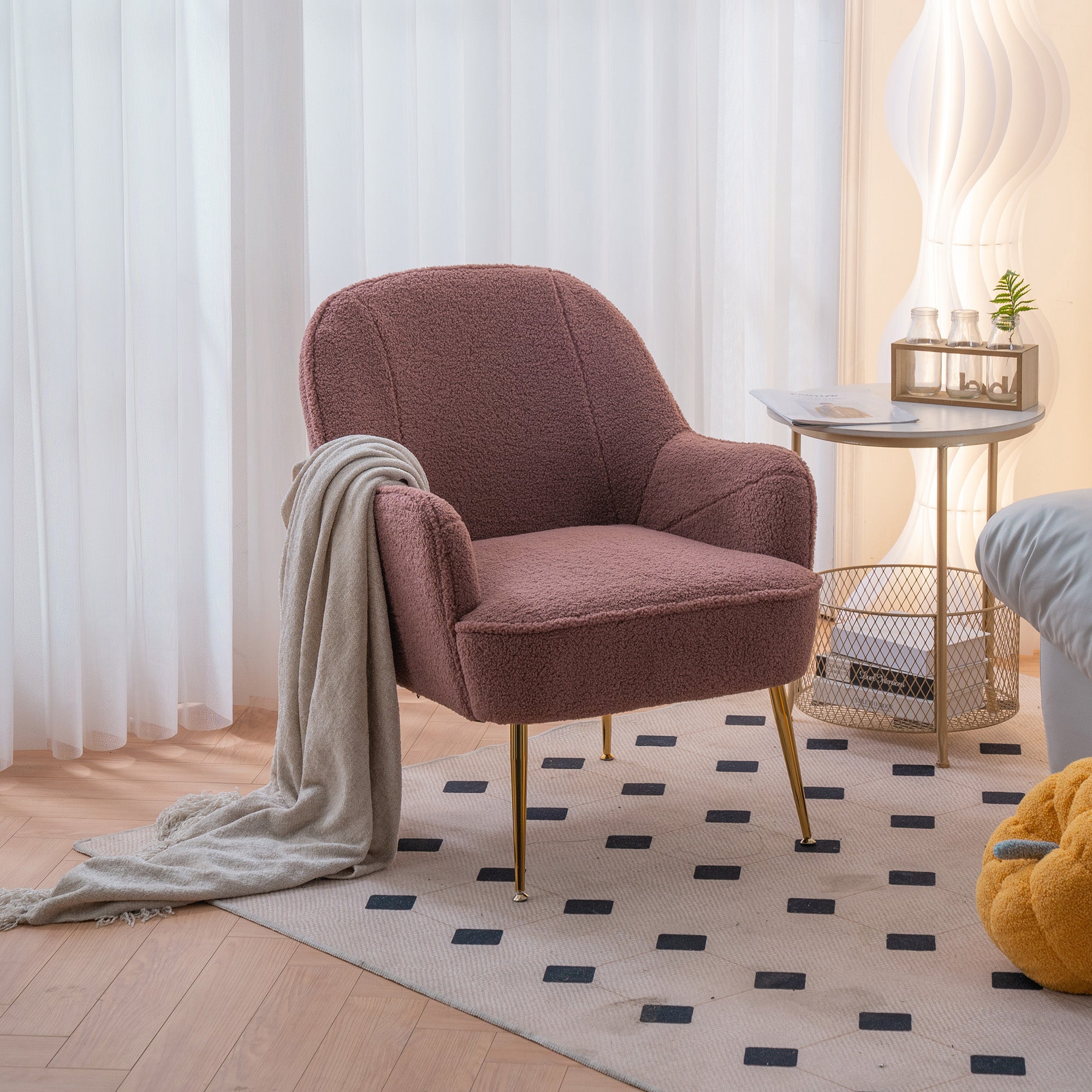 26" Wide Faux Fur Armchair With Gold Legs And Adjustable Legs