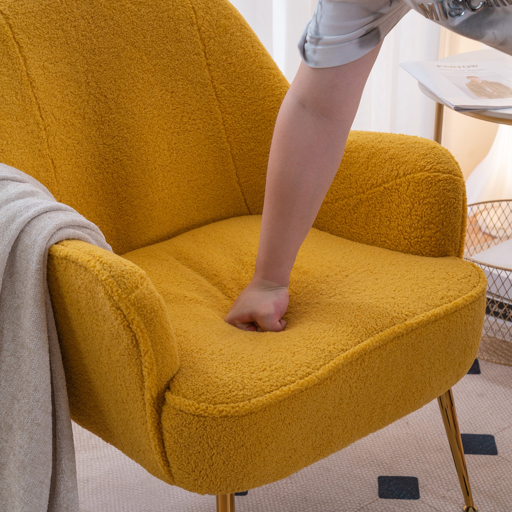 26" Wide Faux Fur Armchair With Gold Legs And Adjustable Legs