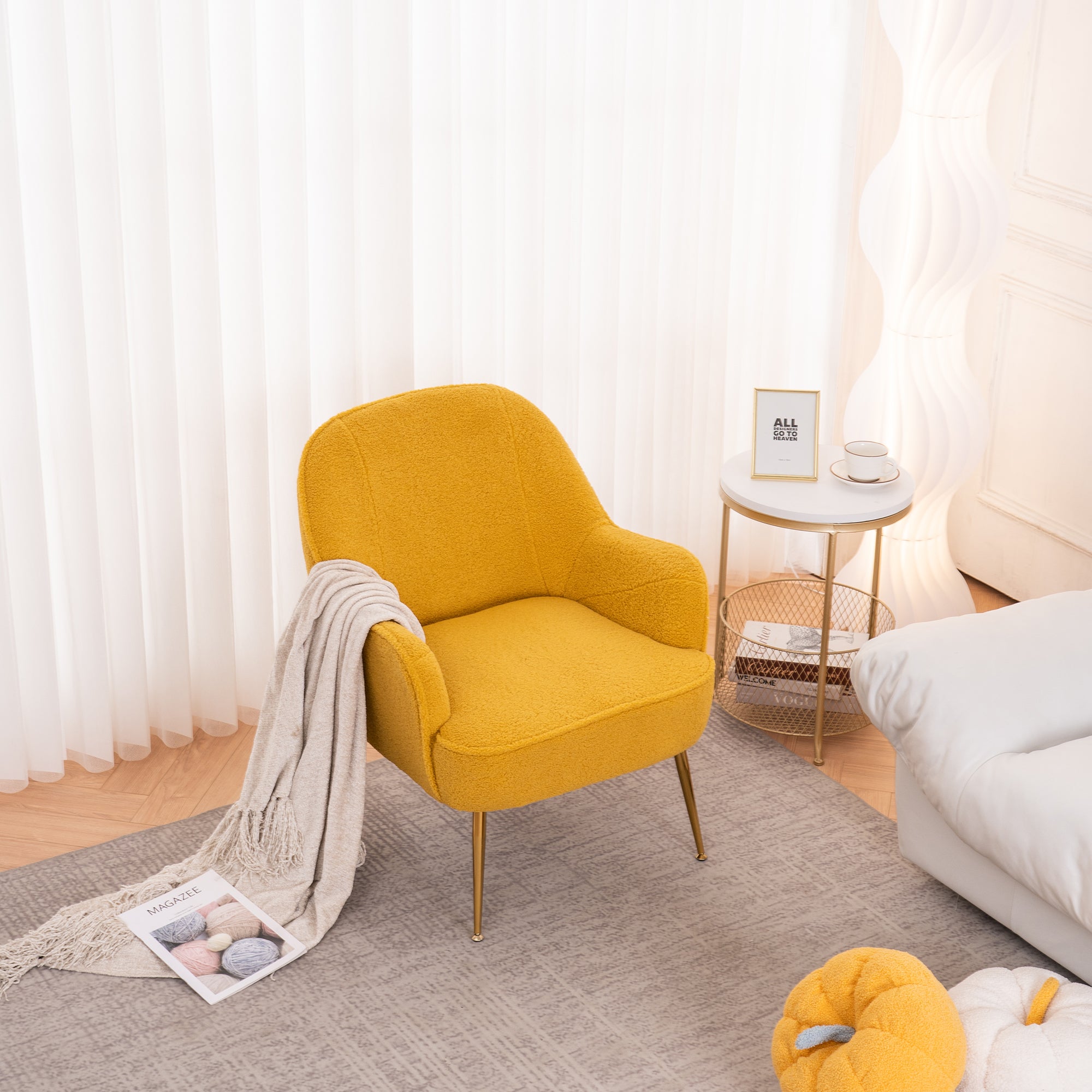 26" Wide Faux Fur Armchair With Gold Legs And Adjustable Legs