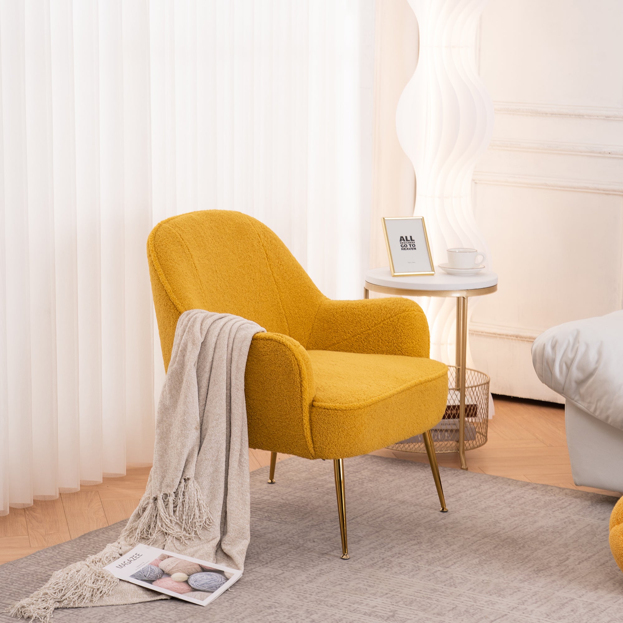 26" Wide Faux Fur Armchair With Gold Legs And Adjustable Legs