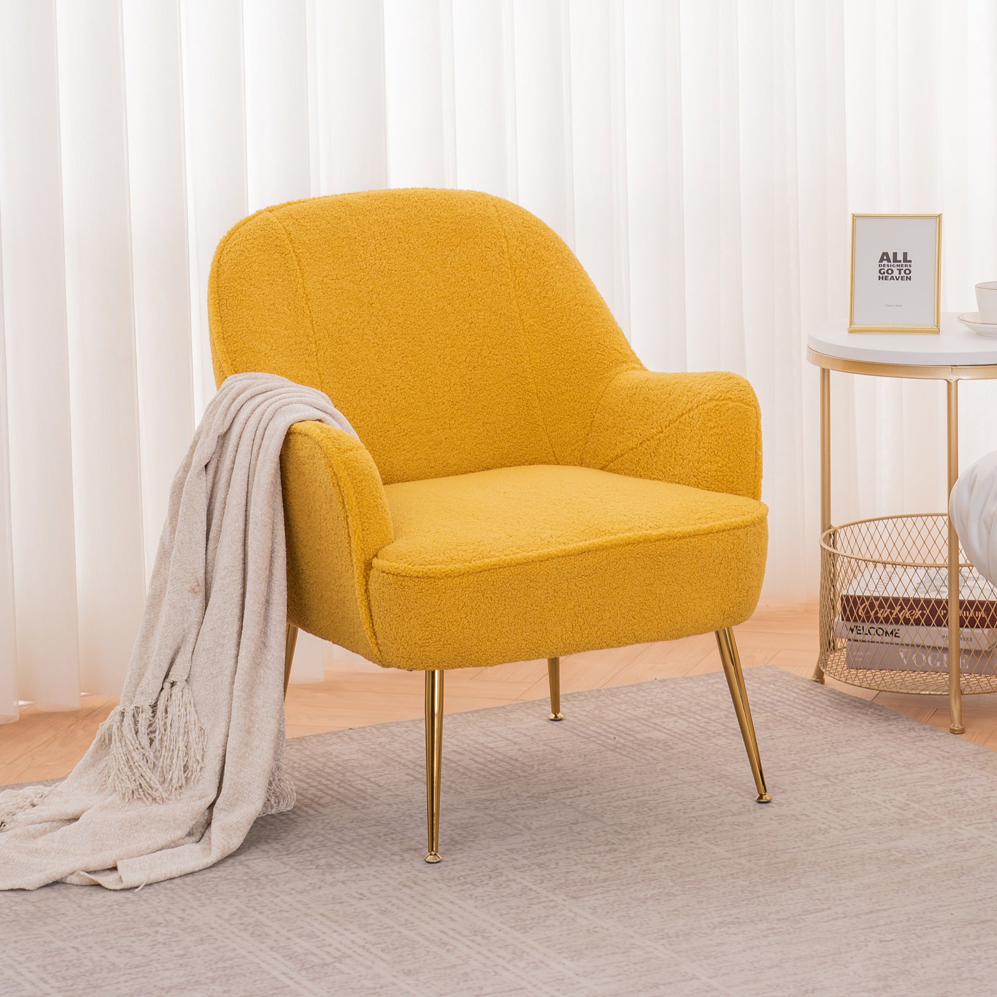 26" Wide Faux Fur Armchair With Gold Legs And Adjustable Legs