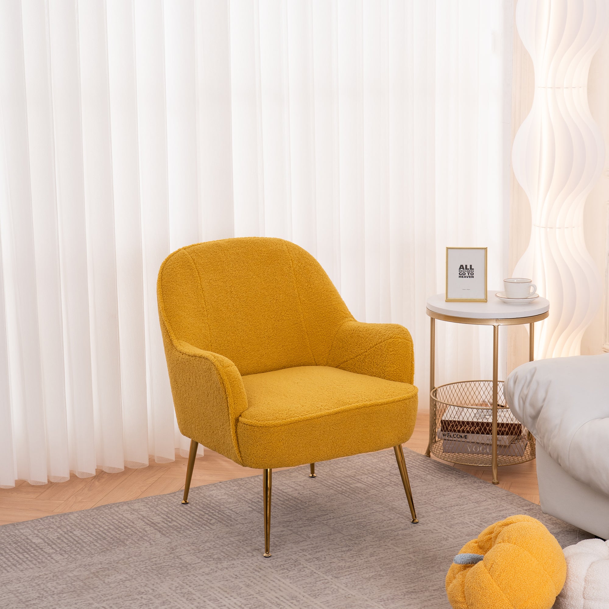 26" Wide Faux Fur Armchair With Gold Legs And Adjustable Legs