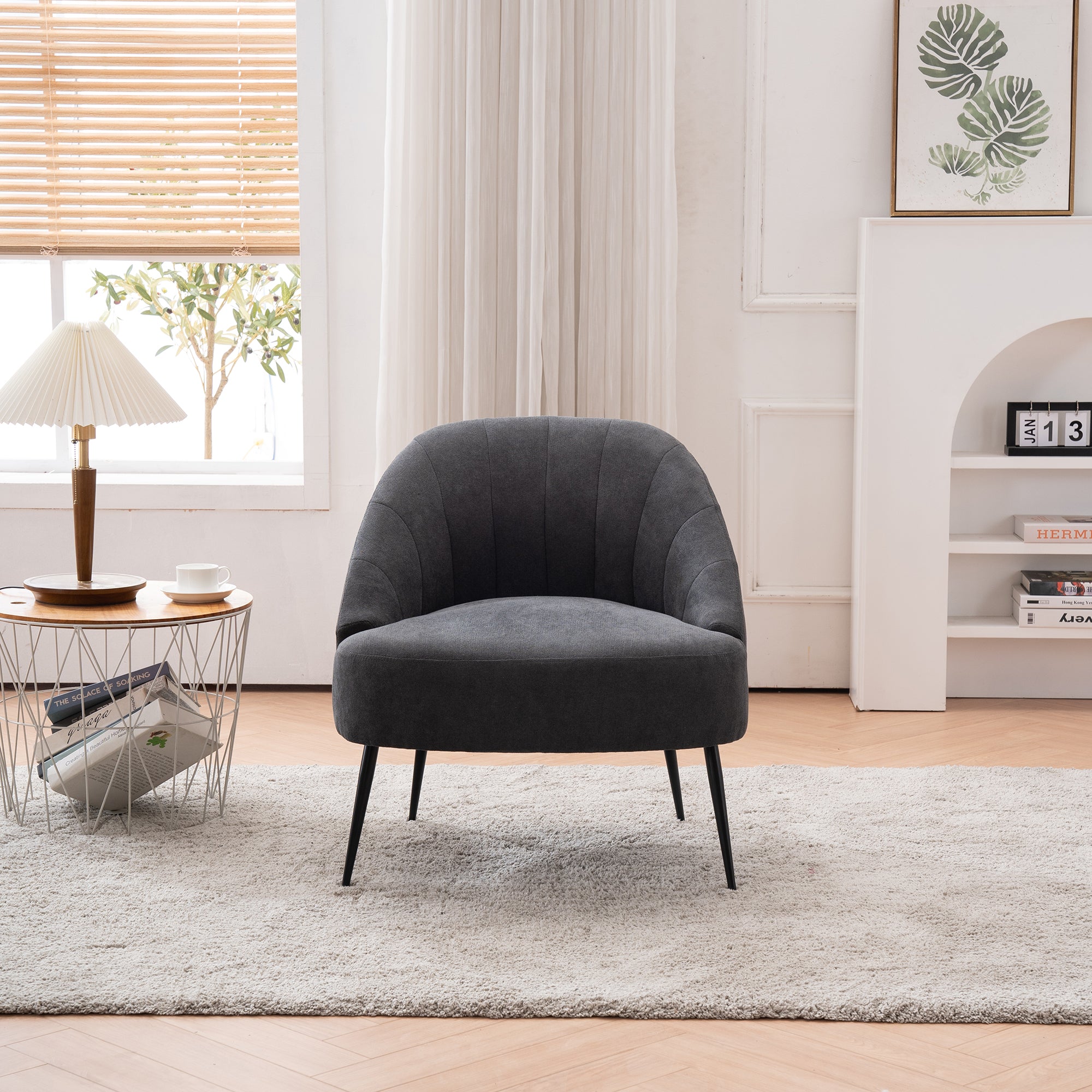 28" Wide Flax Fabric Armchair with Black Legs