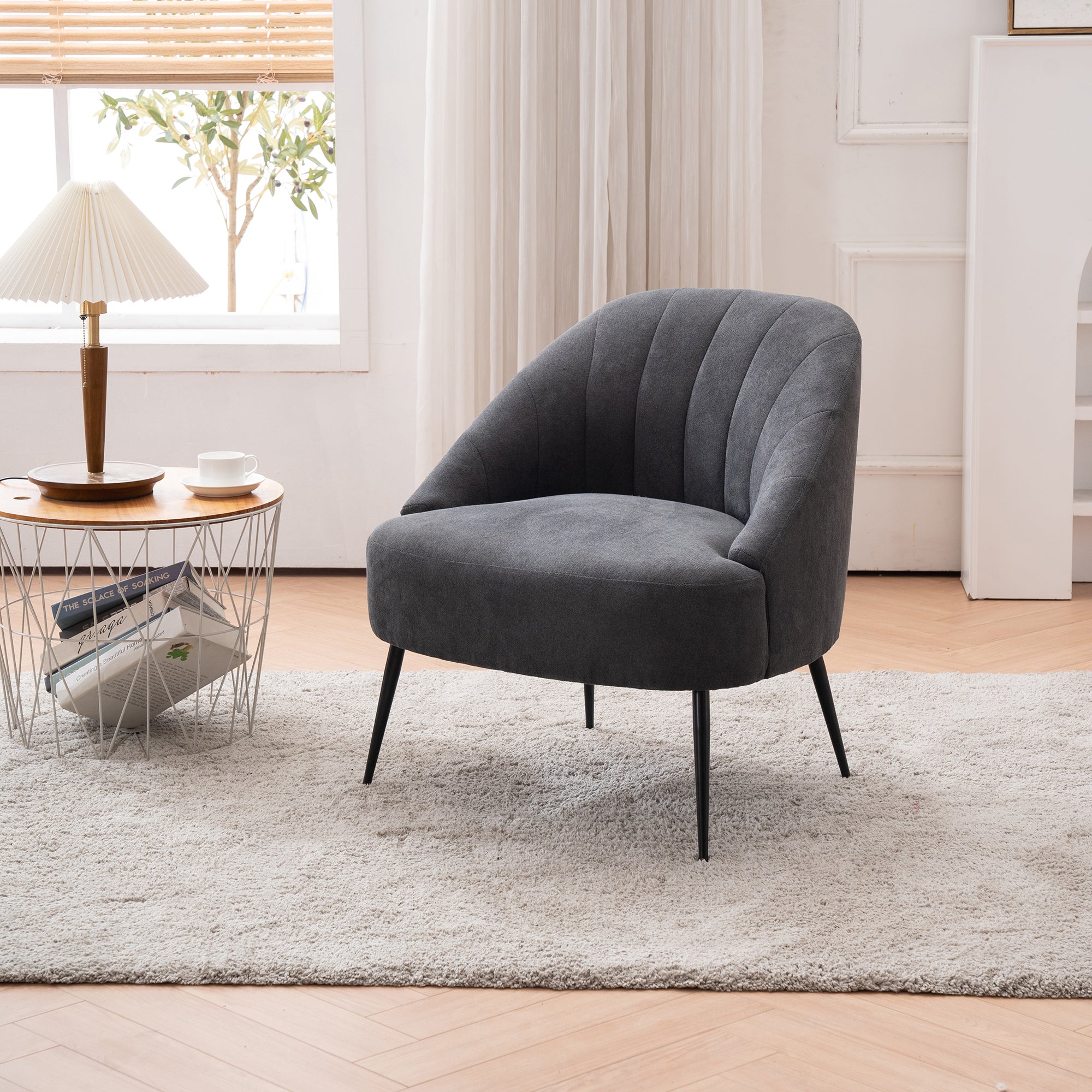 28" Wide Flax Fabric Armchair with Black Legs