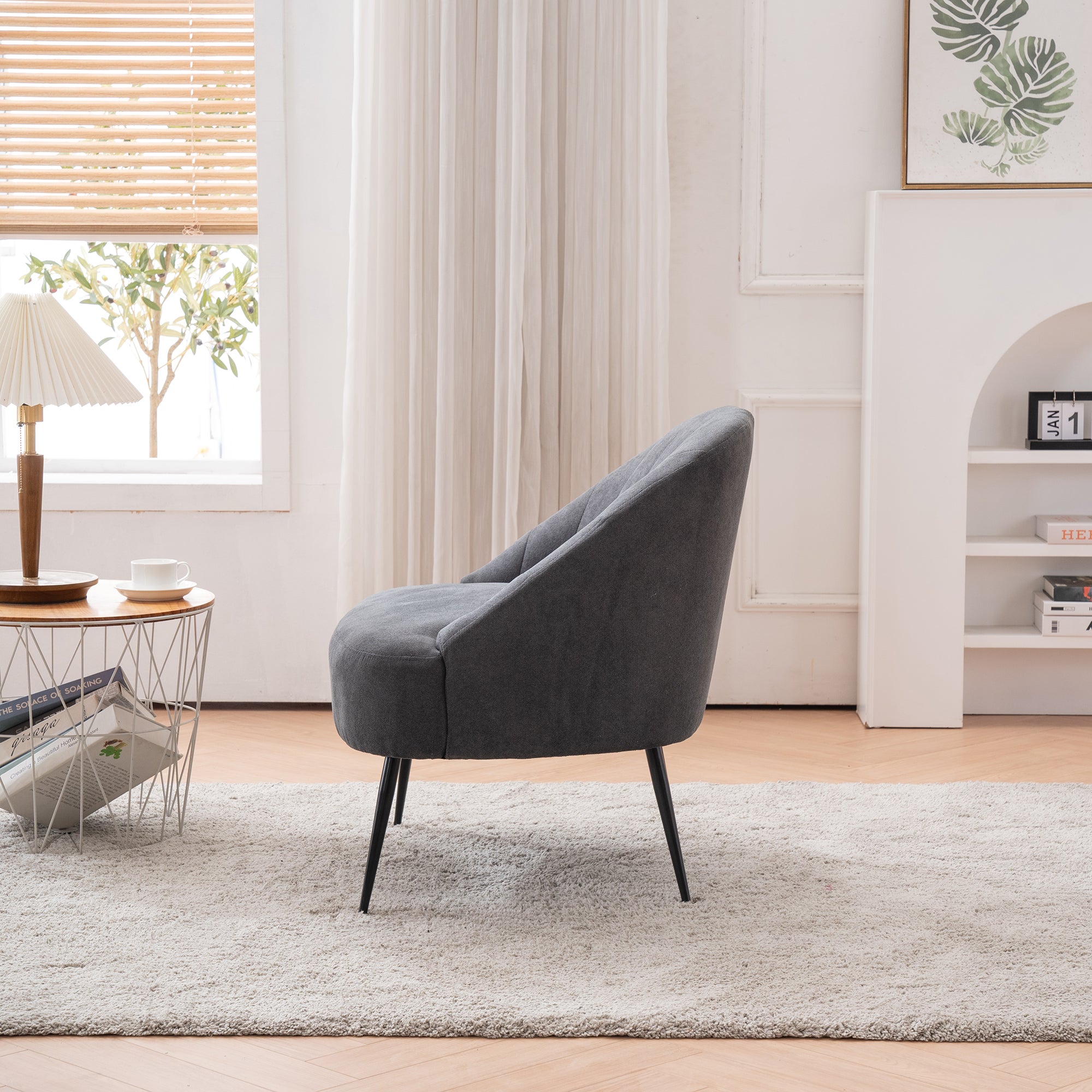 28" Wide Flax Fabric Armchair with Black Legs