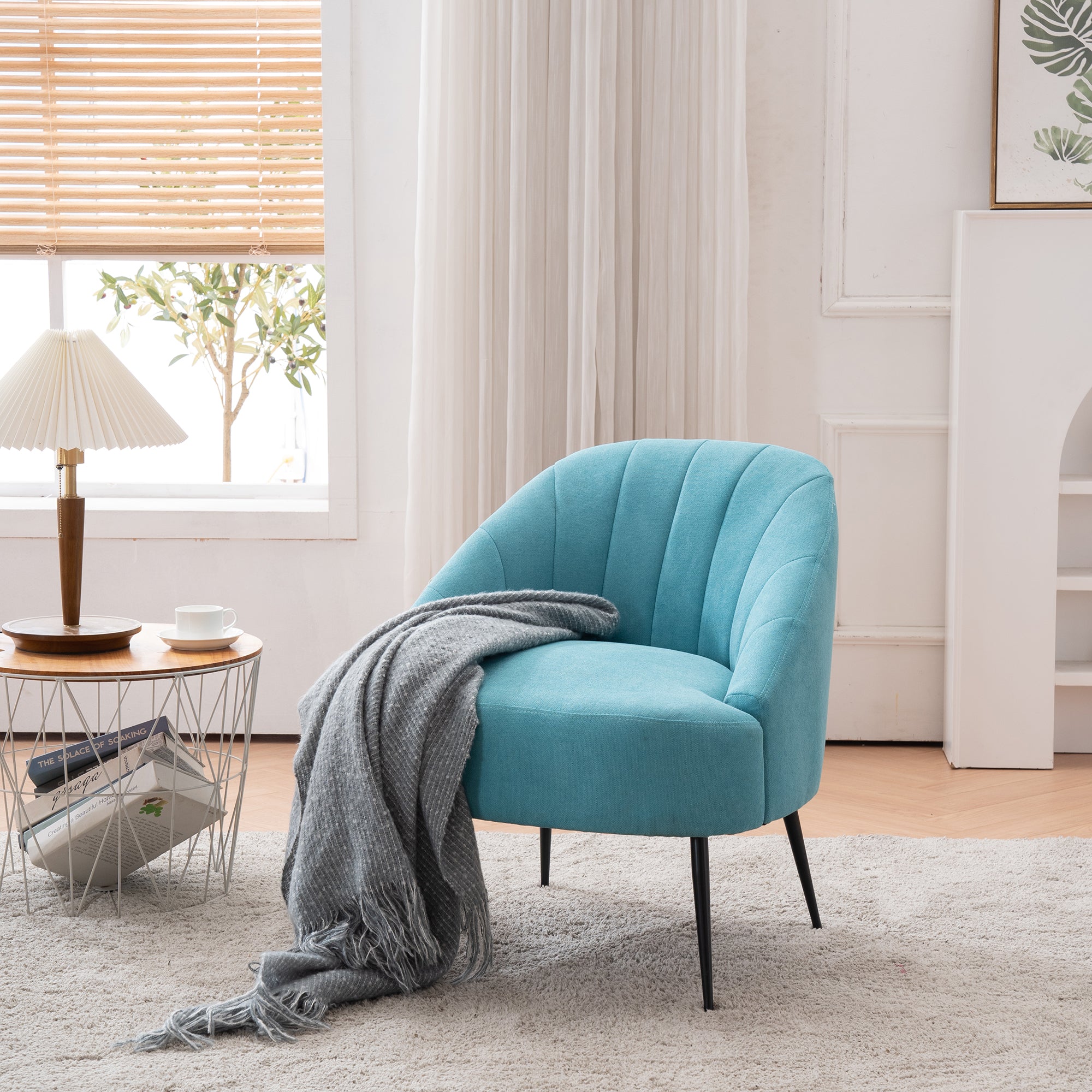 28" Wide Flax Fabric Armchair with Black Legs